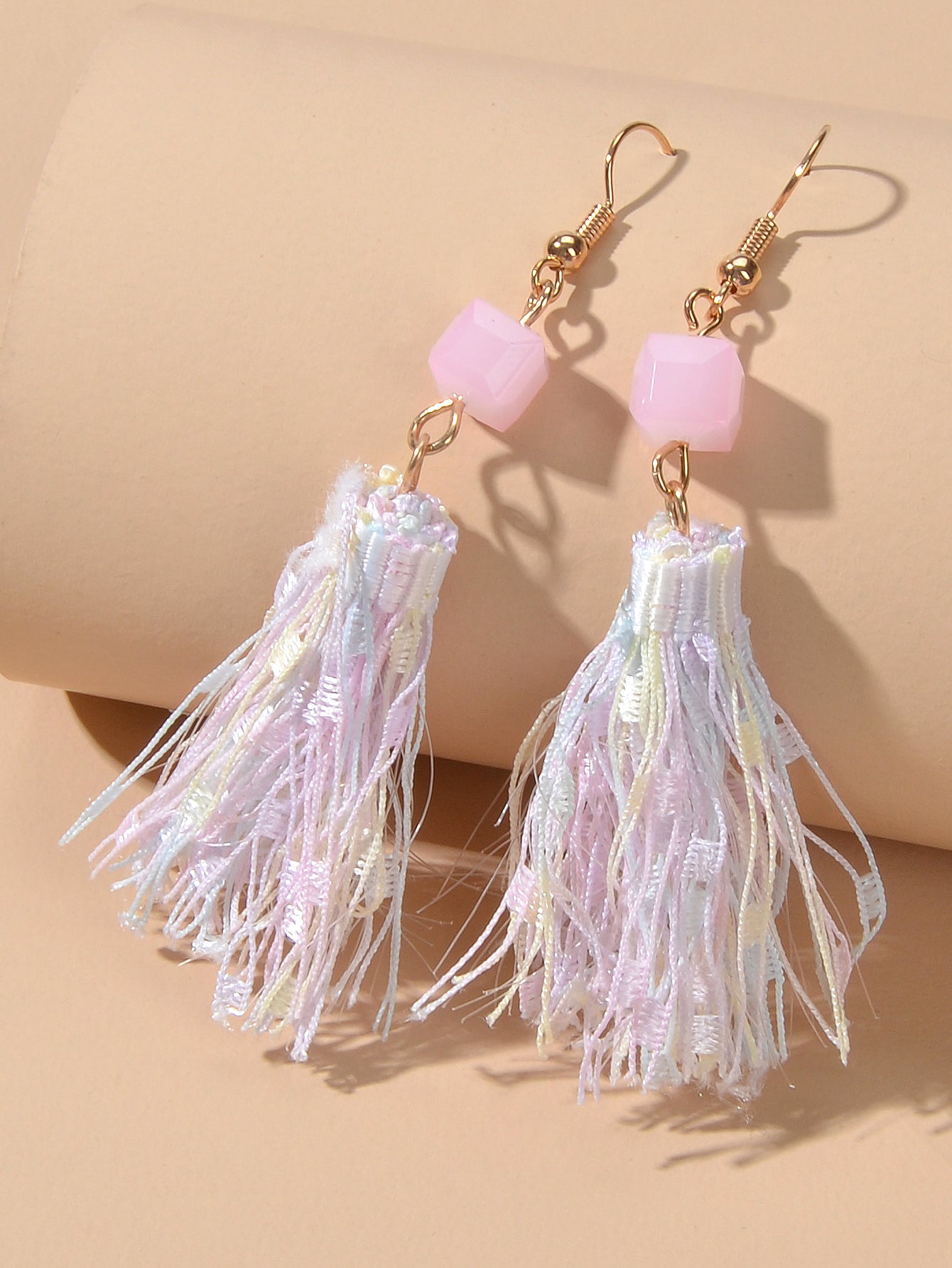 Ethnic Traditional Jewellery Pink Beads Rope Tassel Dangle Earrings for Women Feelontop Jewellery