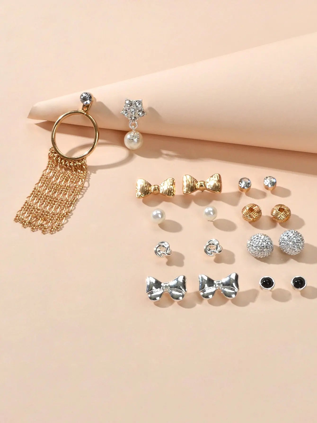 9 pairs Bowknot Rhinestone Pearl Stud Flower Tassel Chain Dangle Earrings Gift Feelontop Jewellery