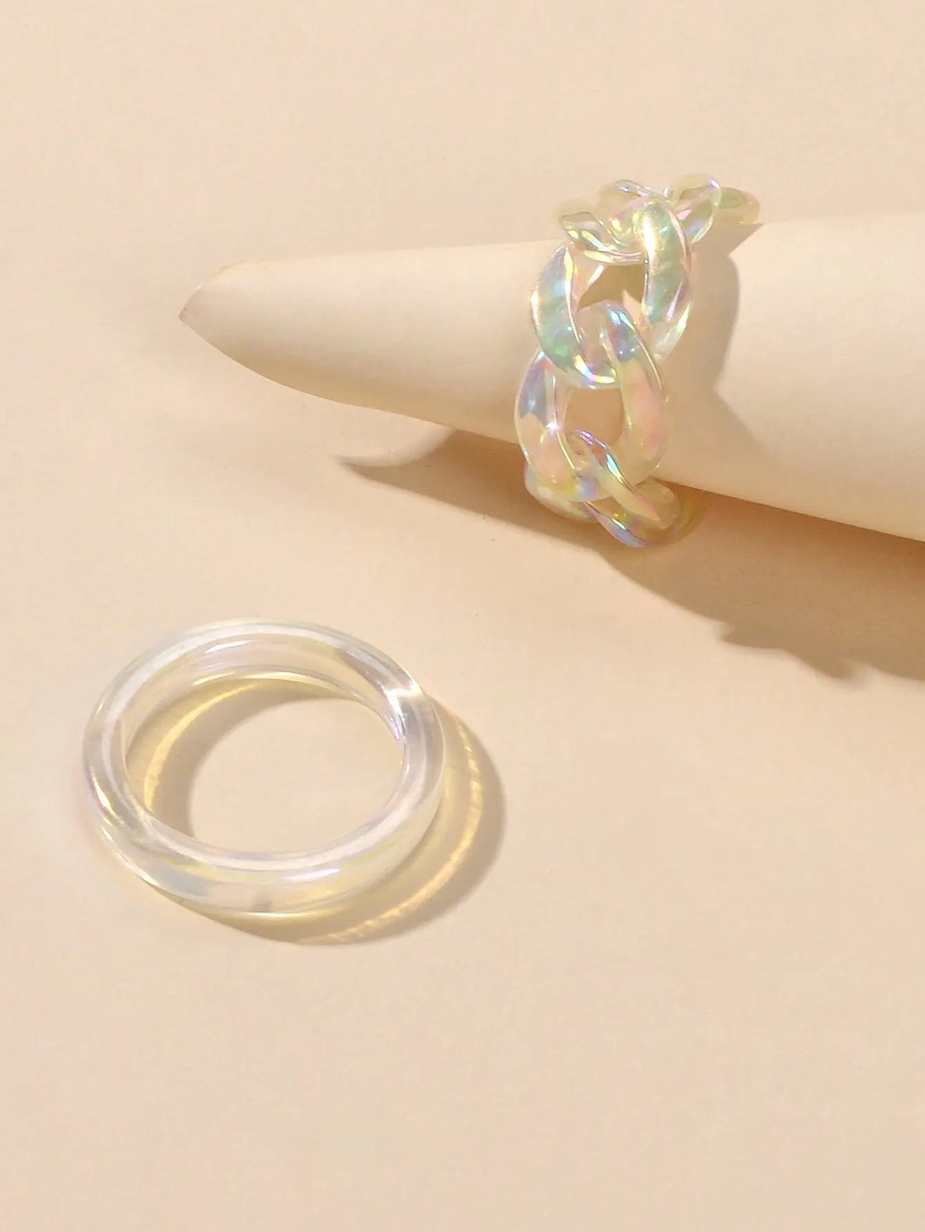 Stackable 2pcs Transparent Acrylic Resin Finger Ring set Multiple Ring Bulk Pack Feelontop Jewellery