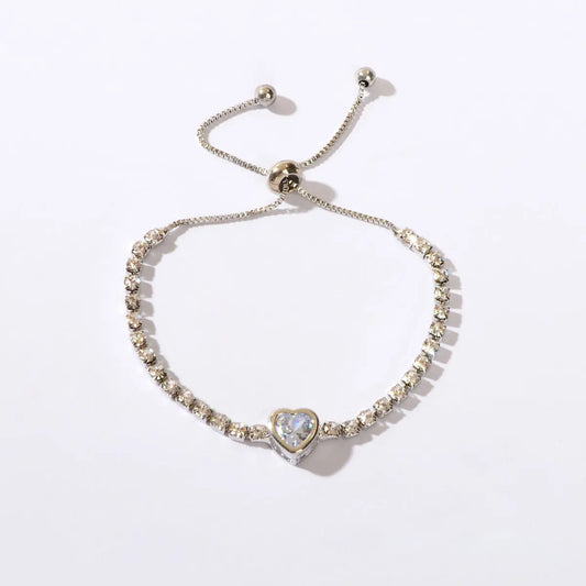 Anniversary Jewellery Shining Luxury Rhinestone Heart Adjustable Tennis Bracelet Feelontop Jewellery