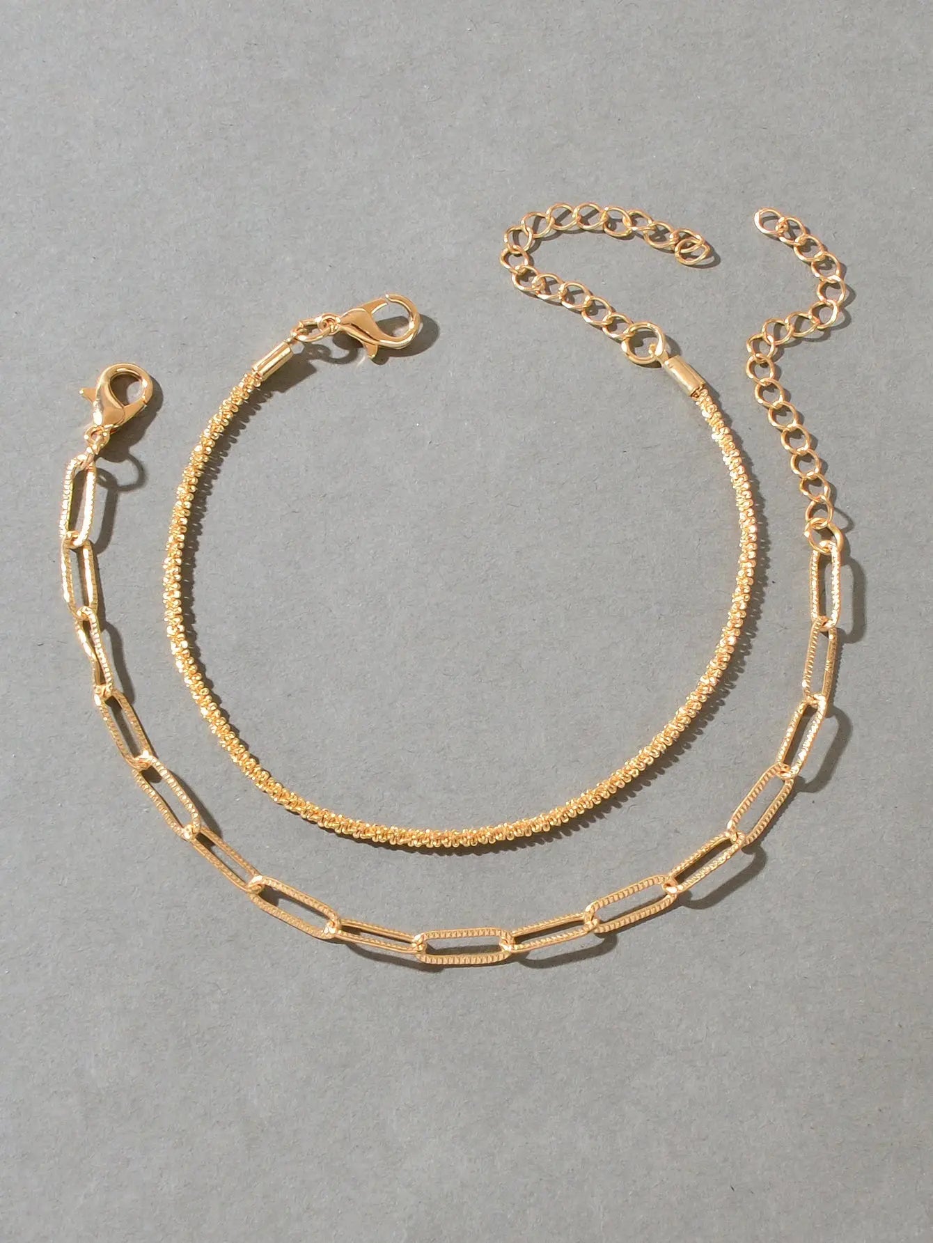 2 pcs Layered Initial Silver Link Chain Bracelets Women Girls Hand Accessories Feelontop Jewellery