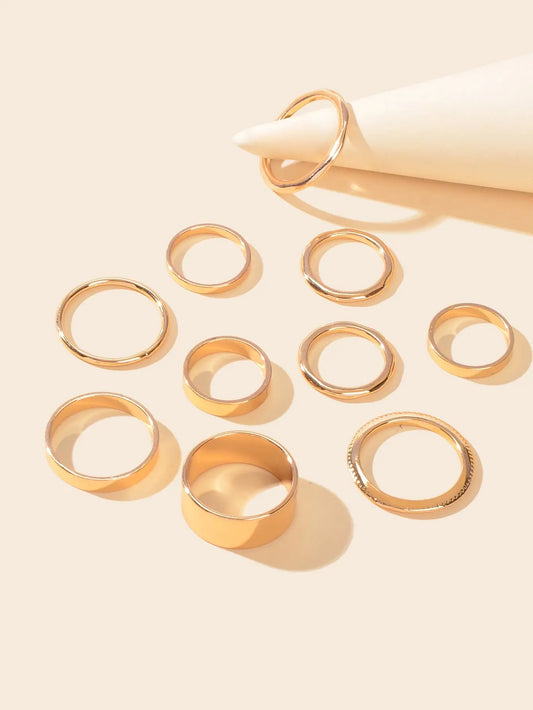 10 pcs Aesthetic Gold Circle Joint Finger Knuckle Stacking Midi Rings Size Mixed Feelontop Jewellery