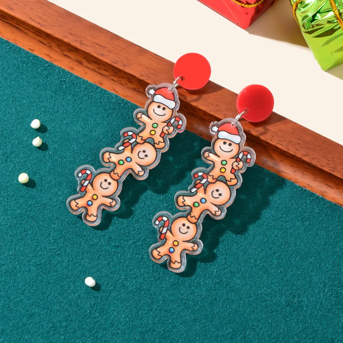 Christmas Cartoon Design Acrylic Gingerbread Man Long Pendant Festival Earrings Feelontop Jewellery