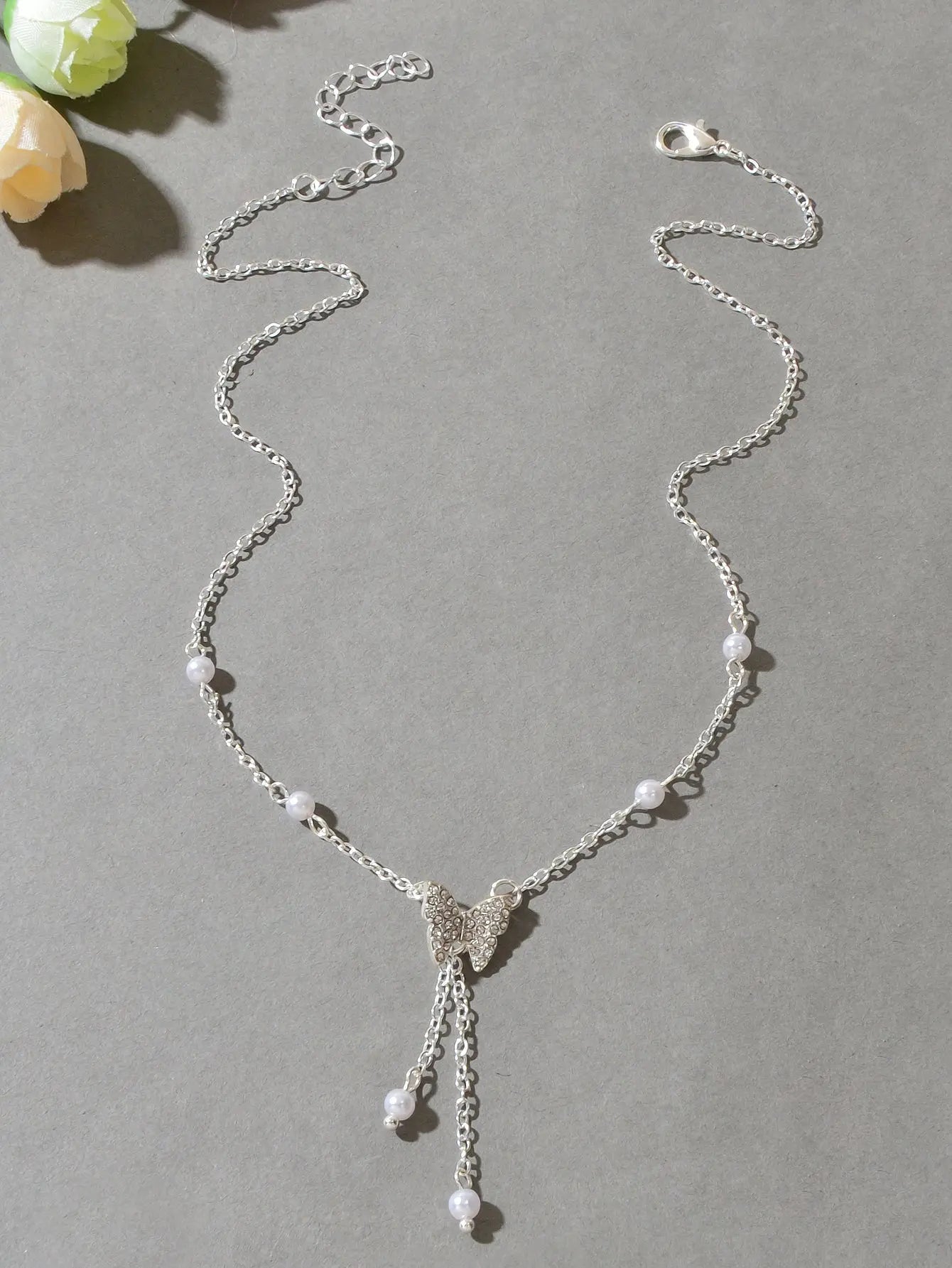 Sparkling Butterfly Pendant Y-Drop Necklace Tassel Clavicle Collar Women Jewelry Feelontop Jewellery