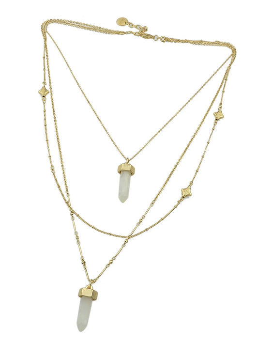 Multi-layer Gold Chain White Bullet Point Pendant Necklace Boho Chic Jewellery Feelontop Jewellery