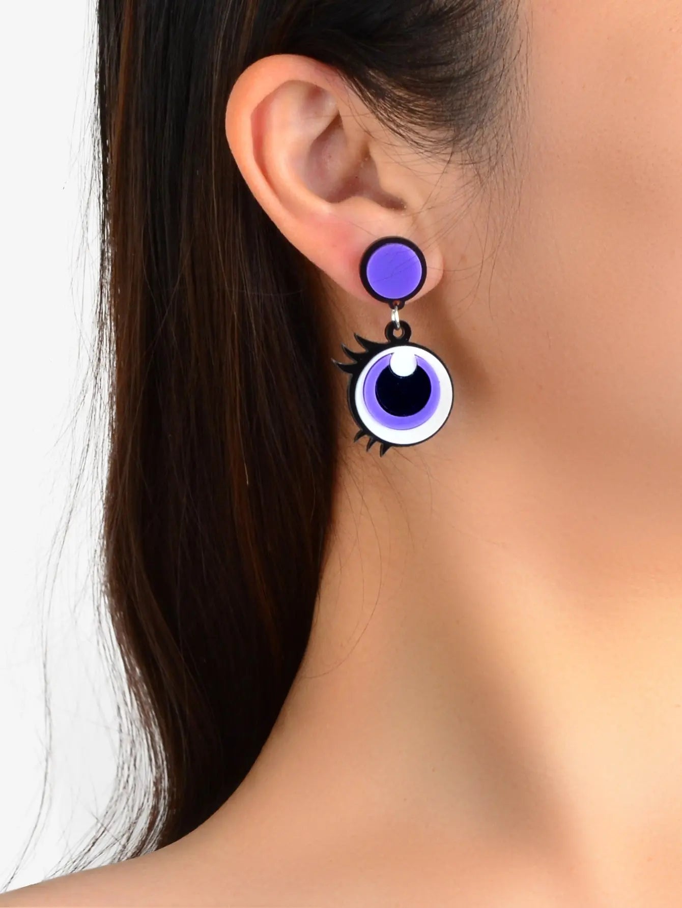 Cute Purple Eye Earrings Acrylic Cartoon Novelty Trendy Lightweight Drop Stud Feelontop Jewellery