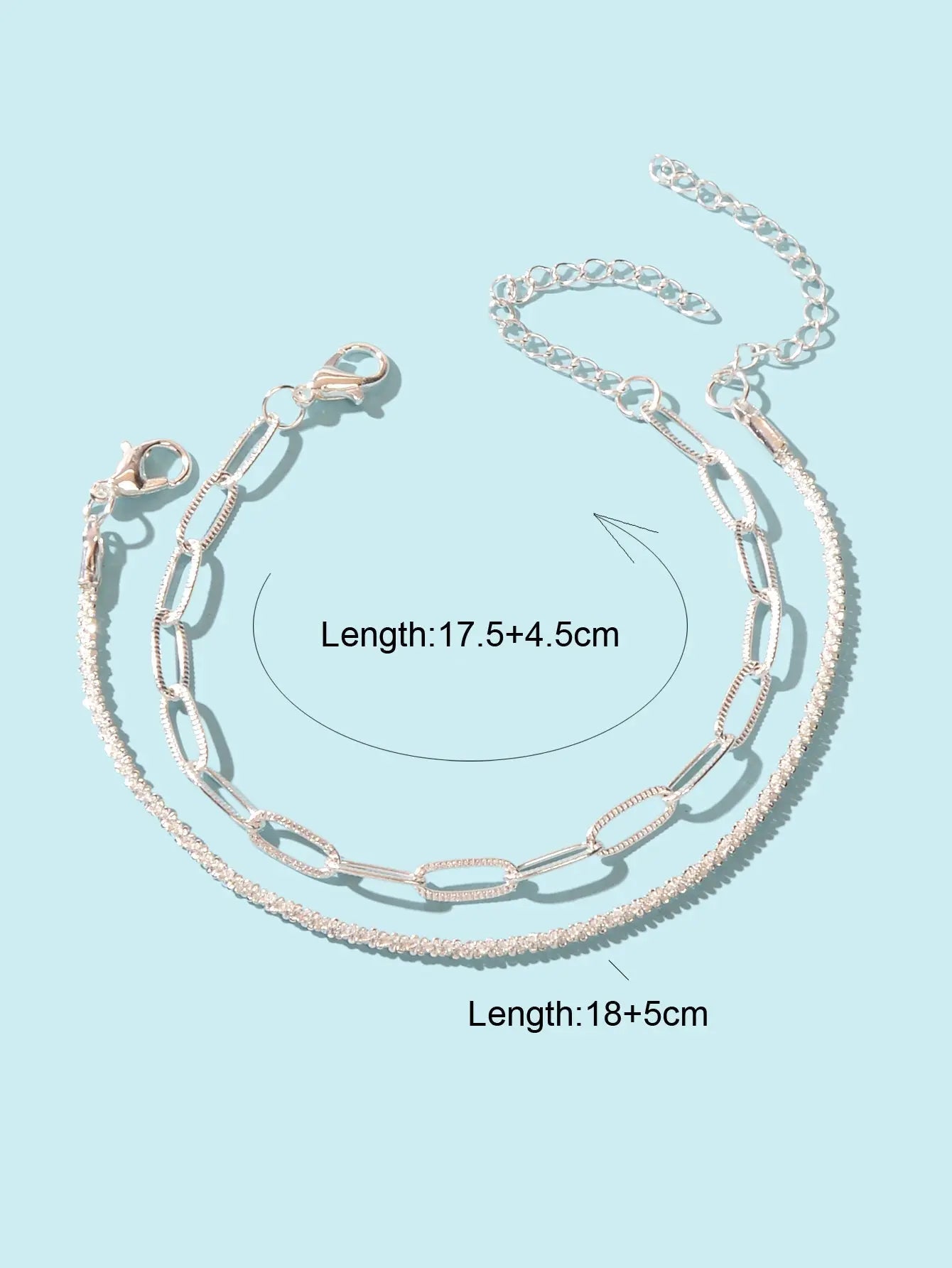 2 pcs Layered Initial Silver Link Chain Bracelets Women Girls Hand Accessories Feelontop Jewellery