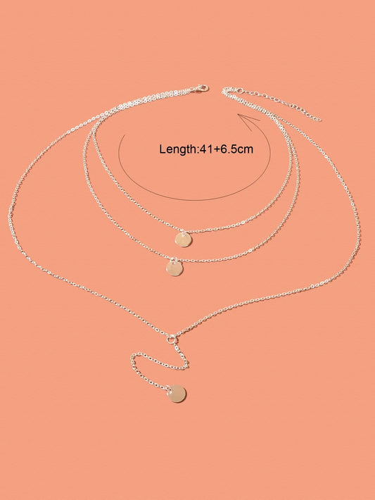 Boho Chic Multi-layer Gold Silver Chain Disc Pendant Long Lariat Y Drop Necklace Feelontop Jewellery