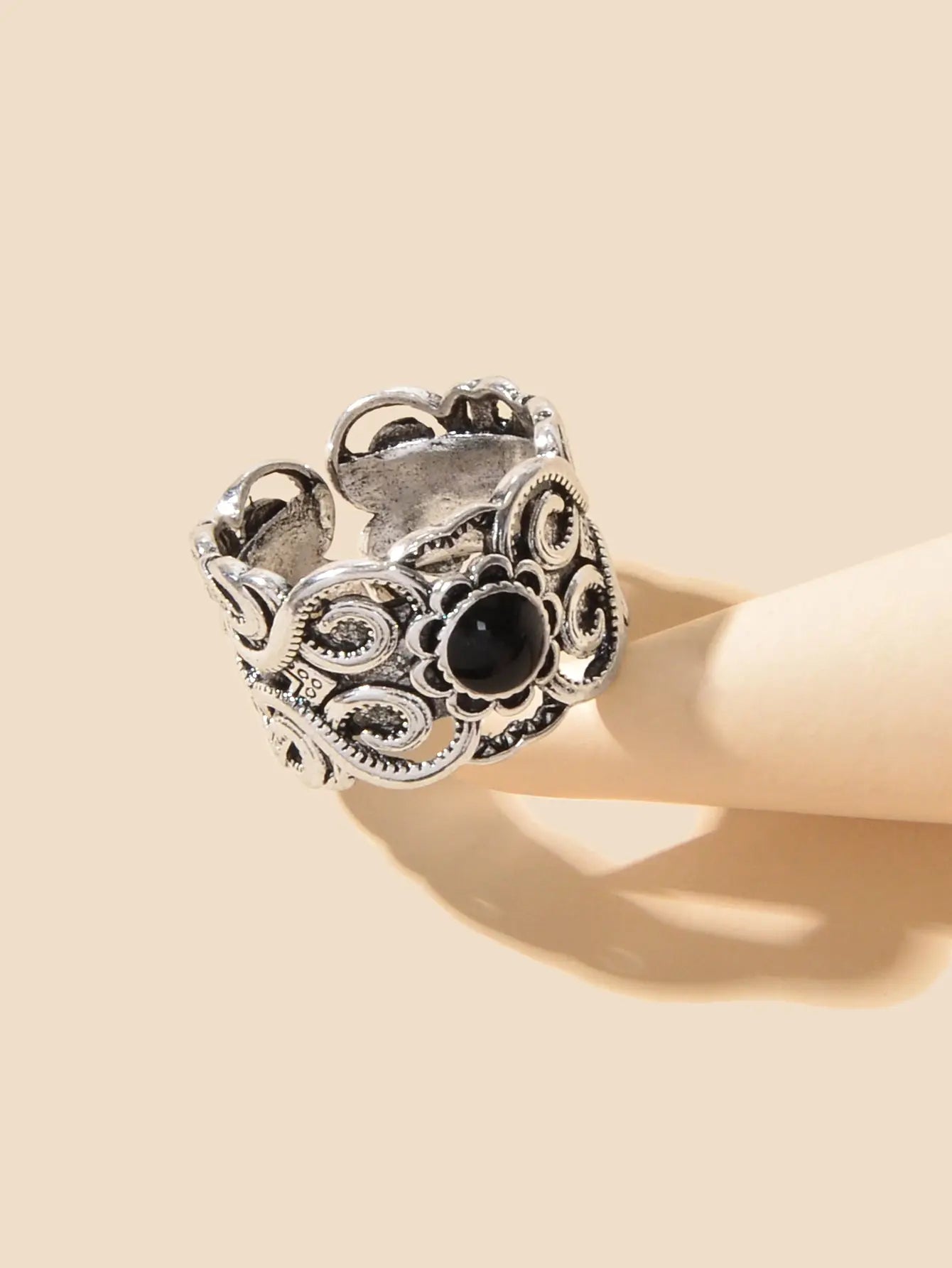 Antique Silver Plated Turkish Style Carved Vintage Girls Oxidized Designer Ring Feelontop Jewellery