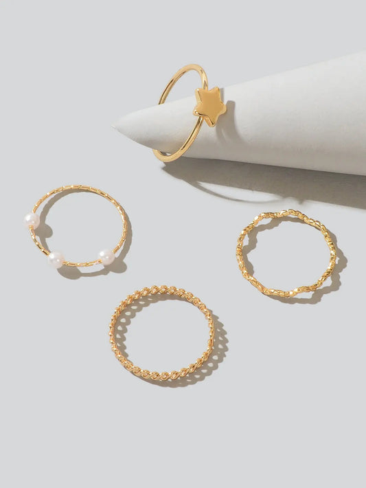 4pcs Gold Star Stackable Knuckle Bohemian Joint Finger Midi Rings Set Mixed Size Feelontop Jewellery