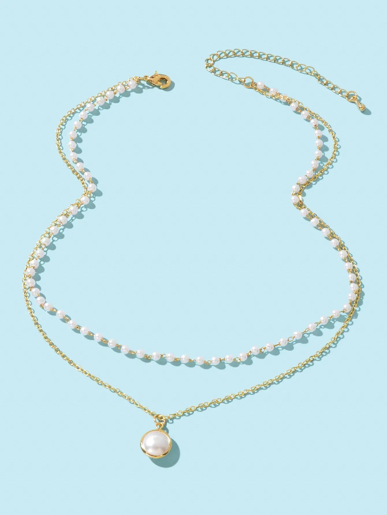 2 Layers Women Gold Pearl Charm Pendant Necklace Boho Statement Beautiful Choker Feelontop Jewellery