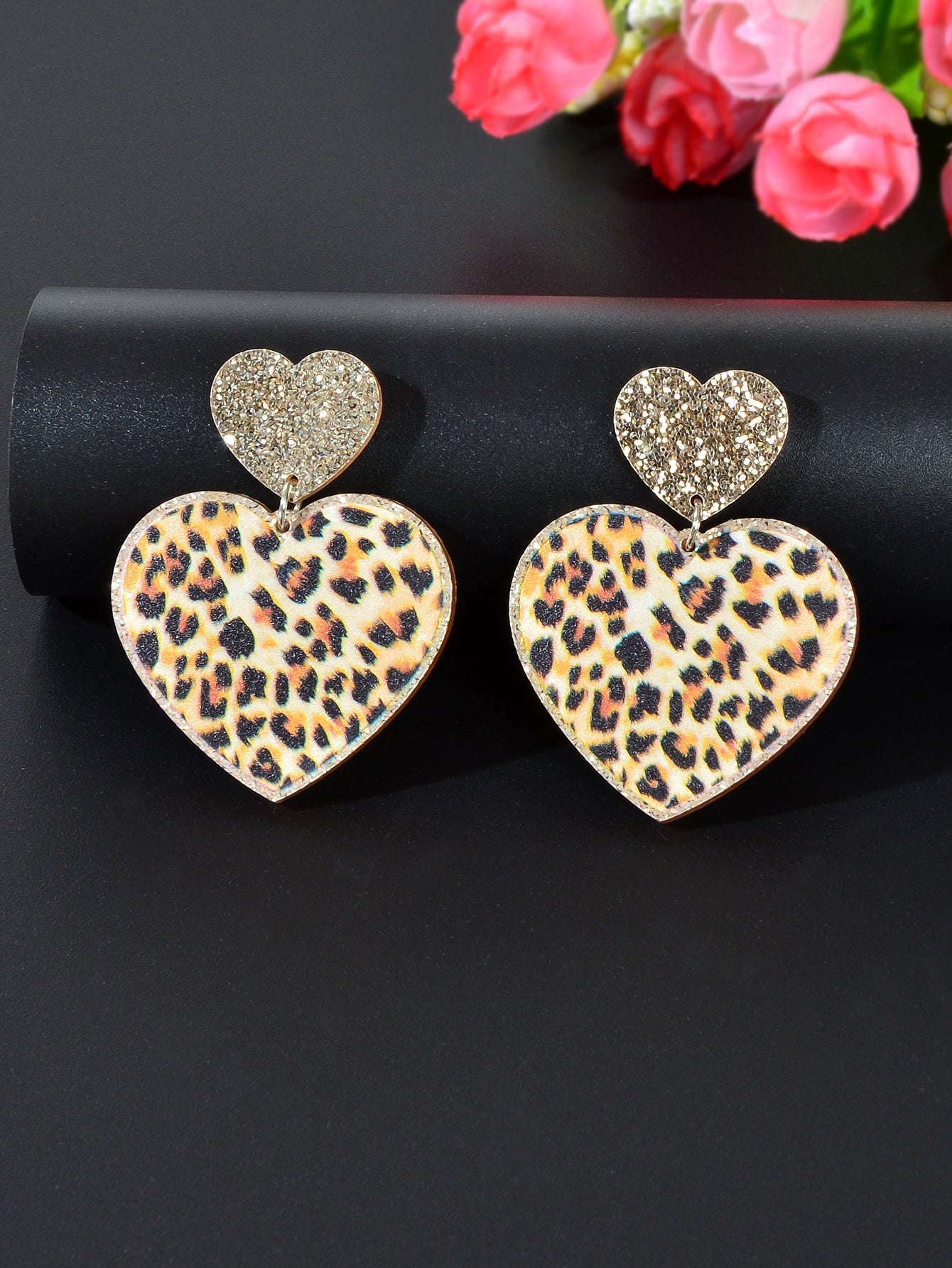 Colourful Leopard Print Heart Pendant Earrings Wild Style Statement Jewellery Feelontop Jewellery