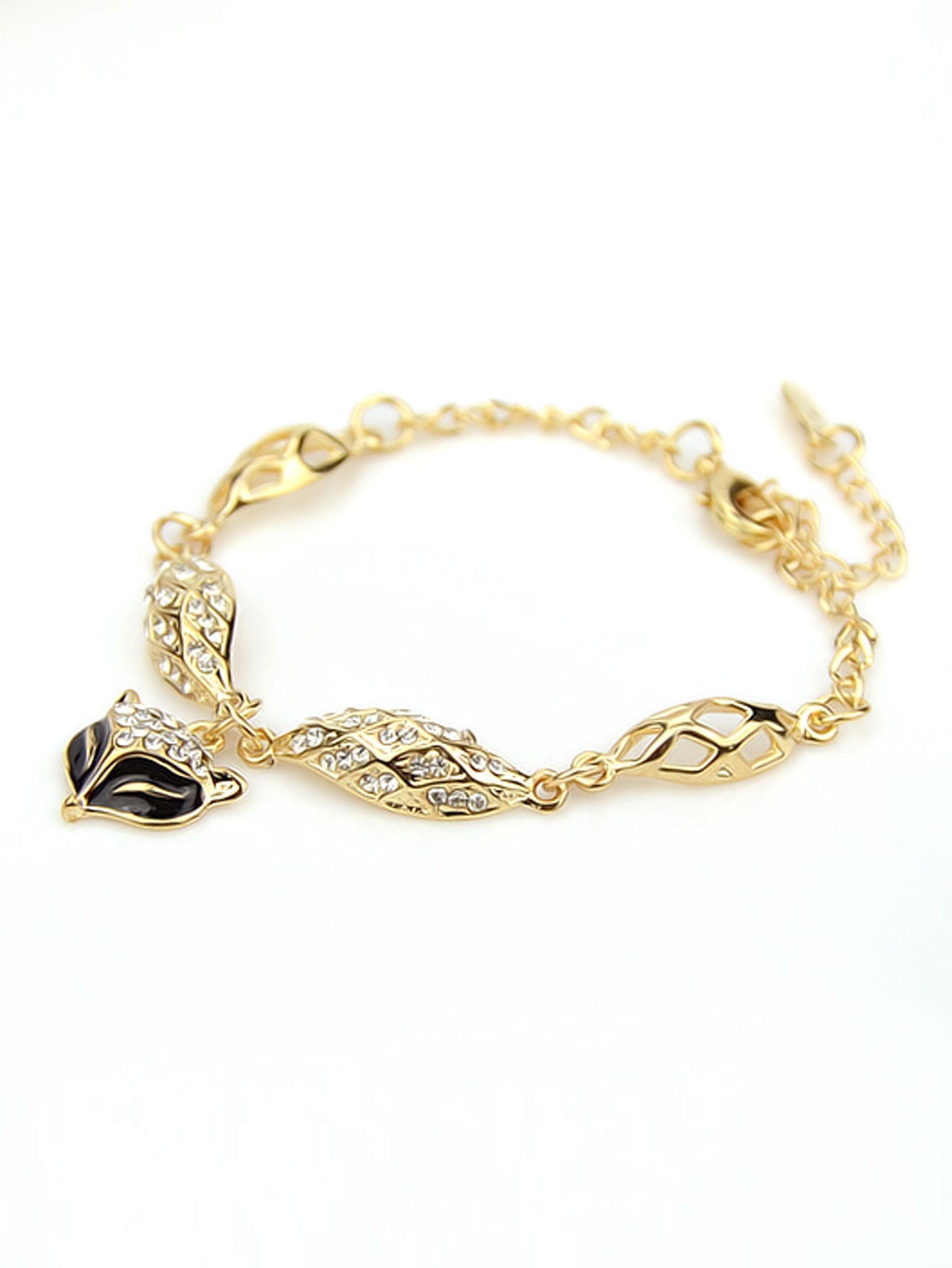 Textured Jewellery Gold Chain Rhinestone Decor Fox Charm Bangle Bracelets Women Feelontop Jewellery