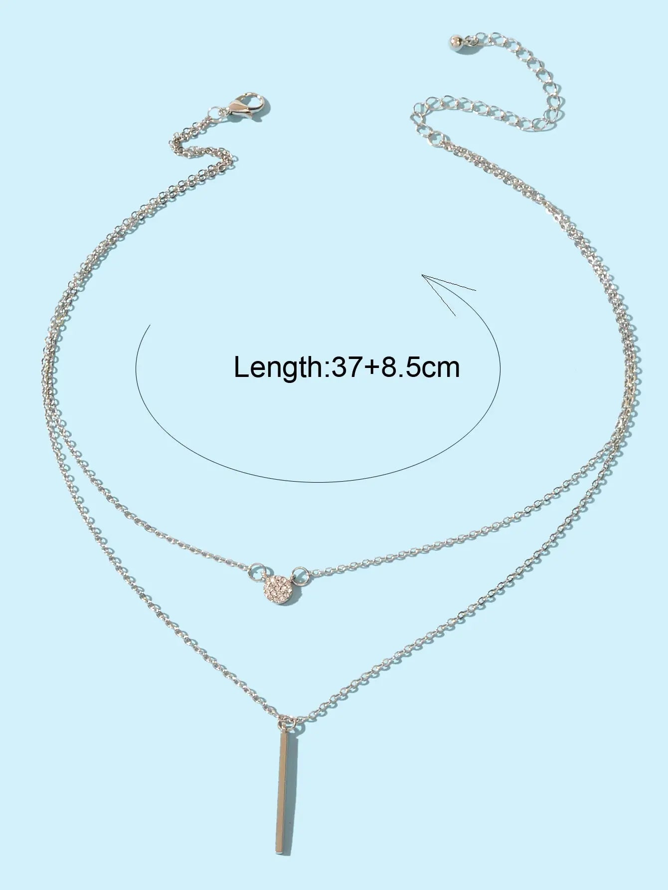 Female Jewellery Rhinestone Double layer Silver Chain Round Bar Pendant Necklace Feelontop Jewellery
