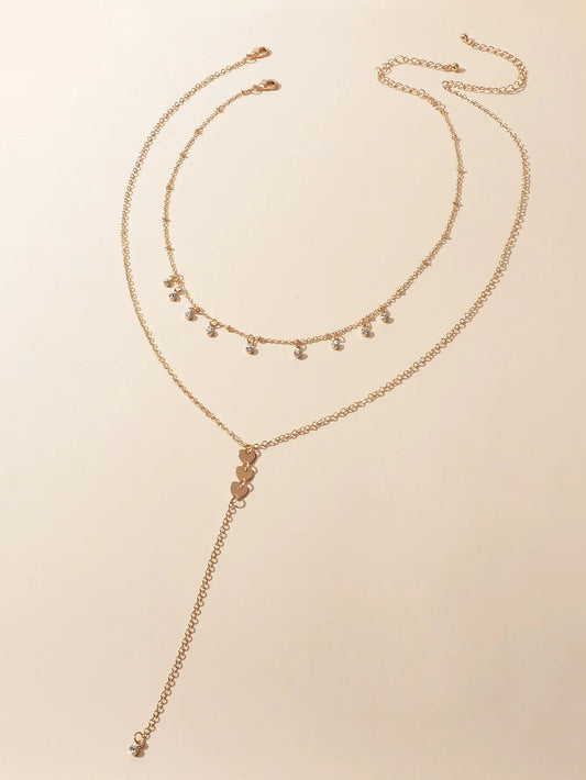 2pcs Designer Jewellery Rhinestone Charm Necklace Heart Y shape Pendant Necklace Feelontop Jewellery