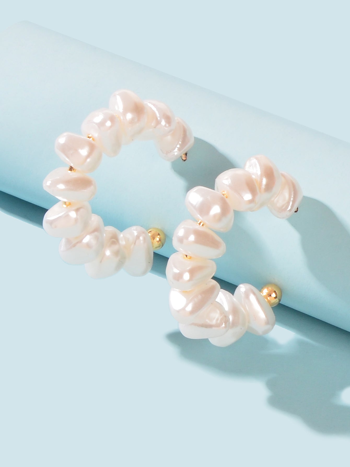 Irregular Pearl Hoop Small Lightweight Huggie Earrings Women Wedding Anniversary Feelontop Jewellery