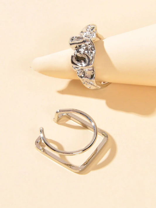 Stackable 2 pcs Gold Silver Geometric Multiple Bulk Pack Open Cuff Ring set Gift Feelontop Jewellery