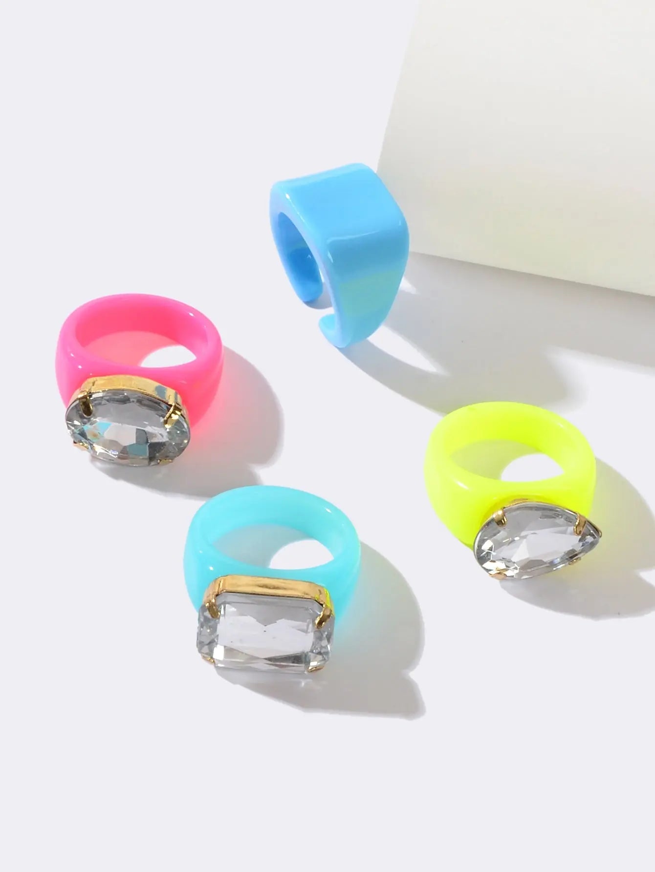 4pcs/set Multi Colour Stunning Big Stone Finger Rings Fashion Women Jewelry Gift Feelontop Jewellery