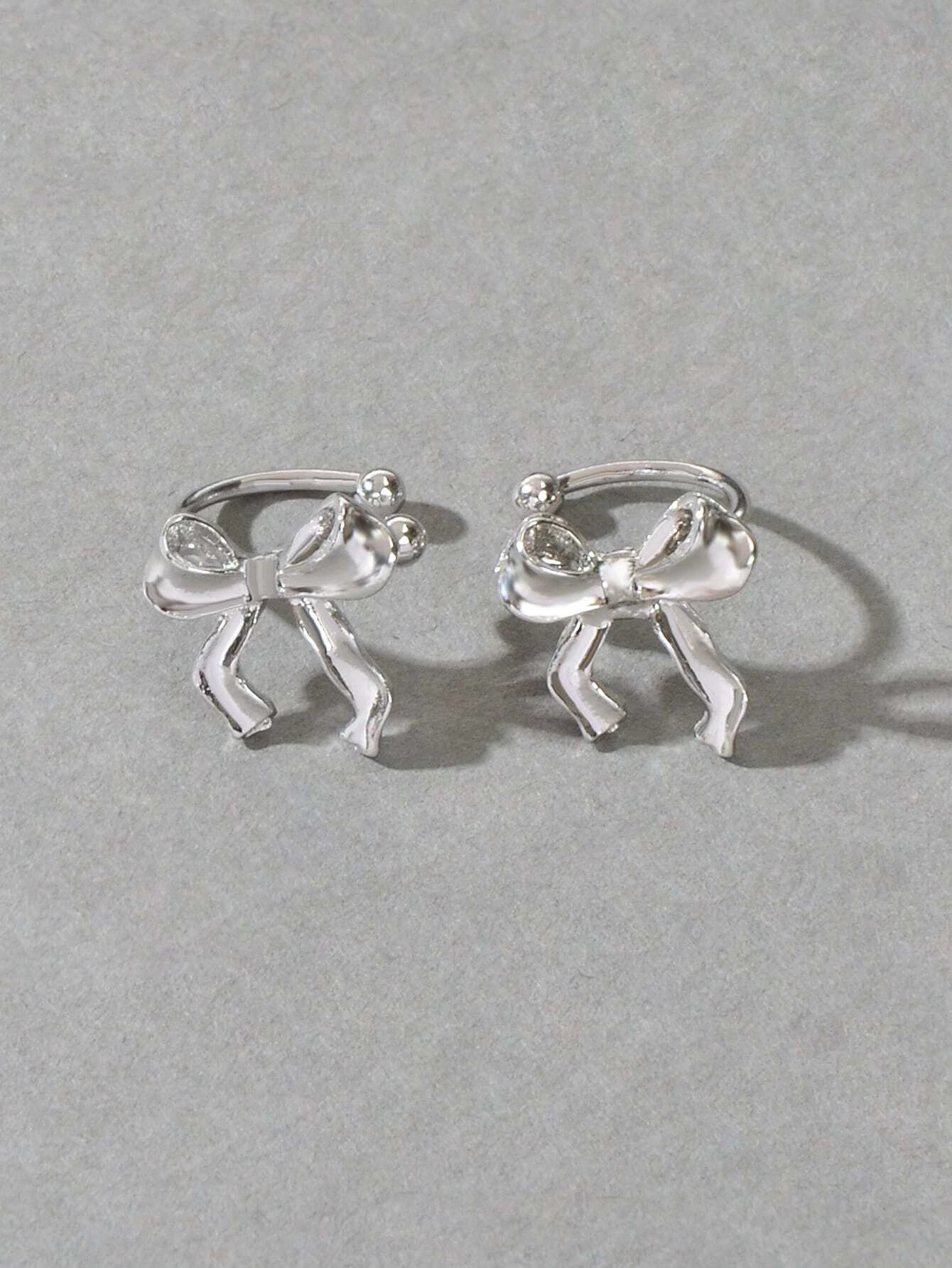 Cartilage Jewelry Clip on Design Silver Bowknot Ear Cuff Women Girls Earrings Feelontop Jewellery