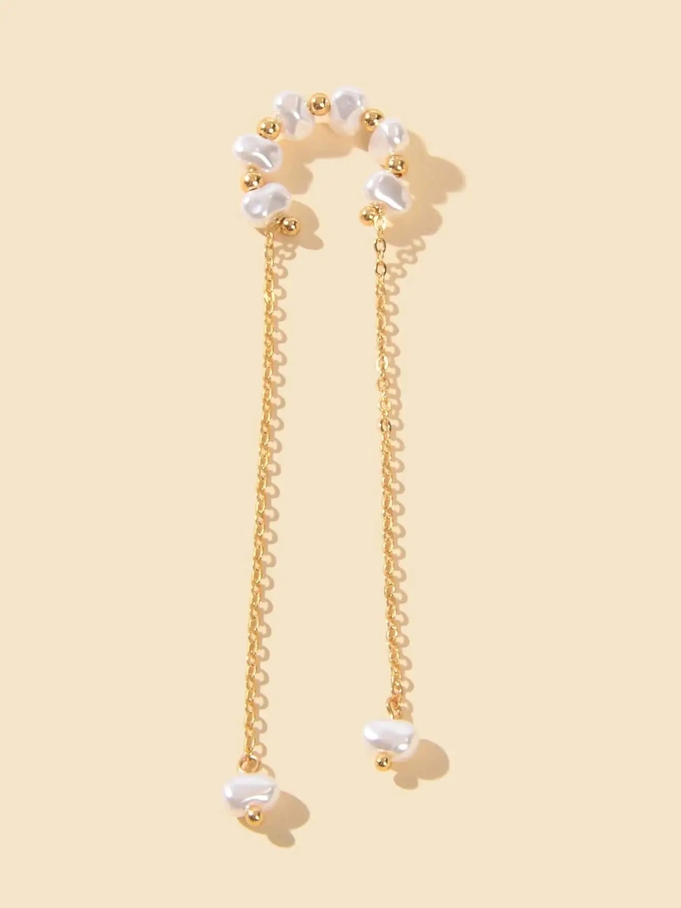 1 pc Fashion Pearl Long Gold Chain Ear Cuff Cartilage Dangle Earrings Accessory Feelontop Jewellery