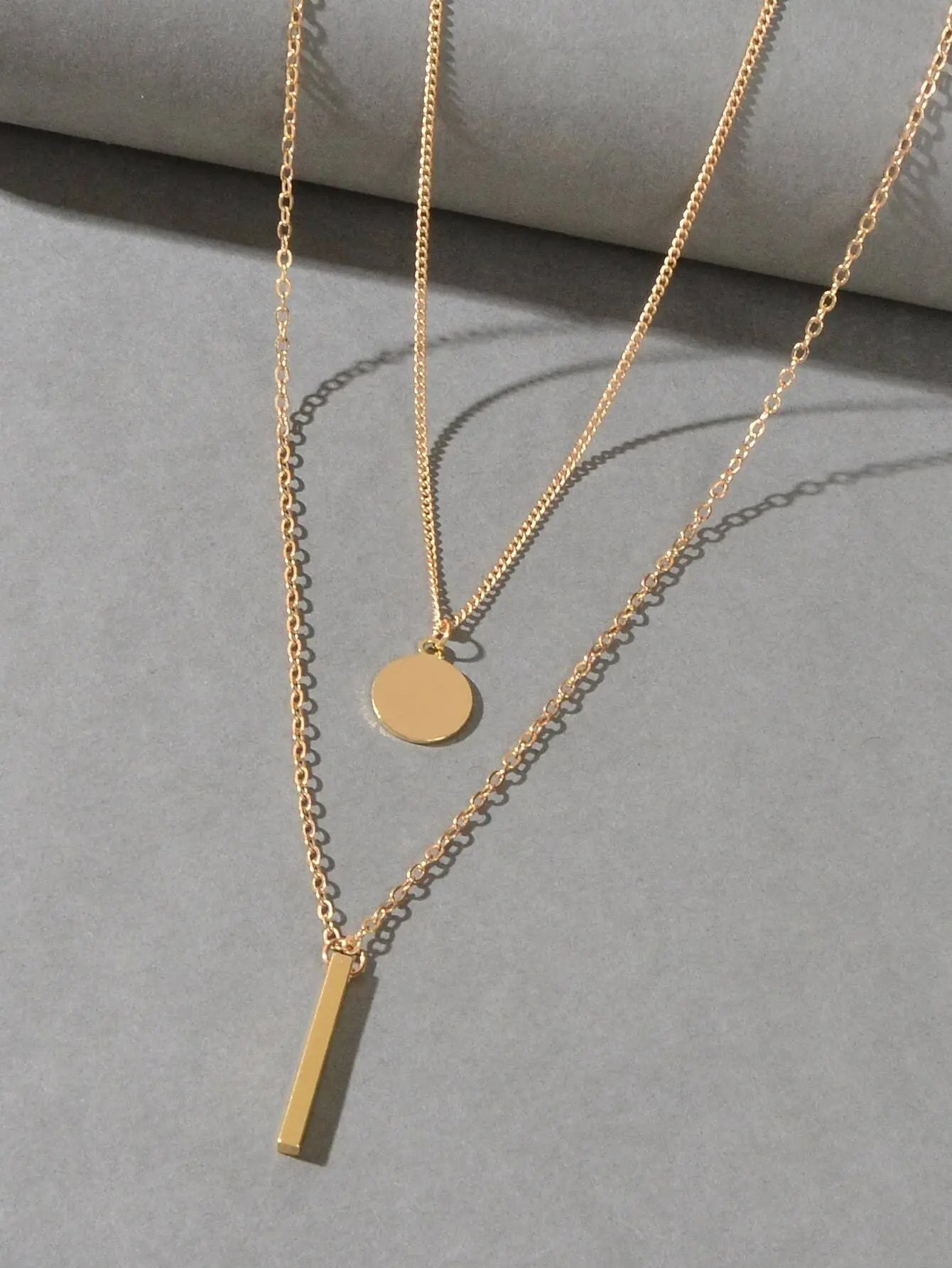 2 pcs Trendy Daily Gold Chain Disc Stick Charm Necklace Minimalist Jewelry Gifts Feelontop Jewellery