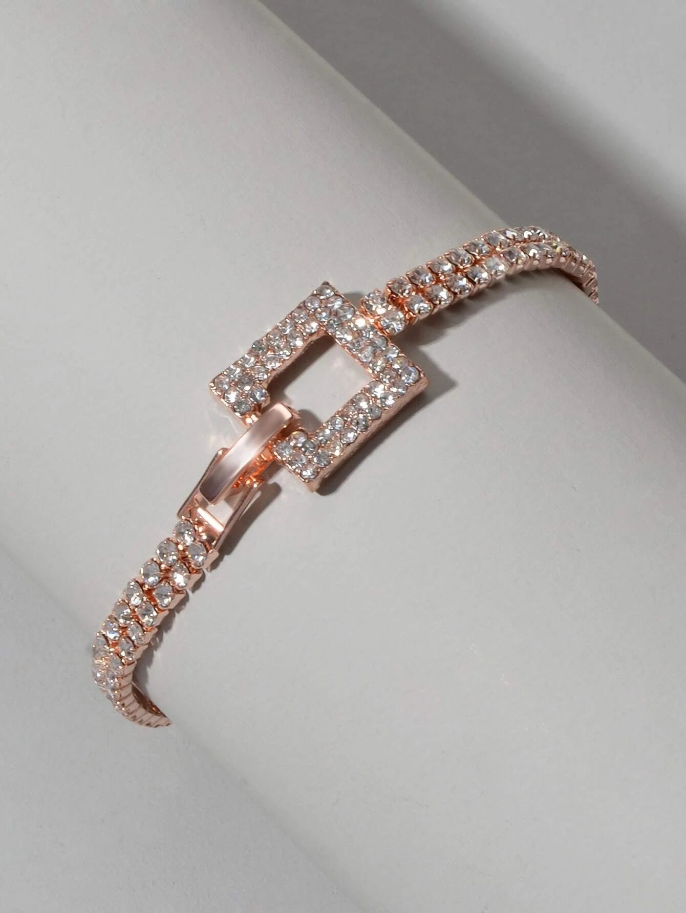 Textured Jewelry Full Rhinestone Rosegold Geometric Chain Women Tennis Bracelet Feelontop Jewellery