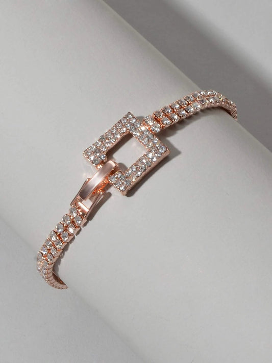 Textured Jewelry Full Rhinestone Rosegold Geometric Chain Women Tennis Bracelet Feelontop Jewellery