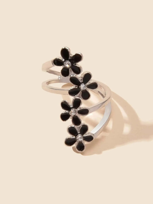 Elegant Jewelry Green Black Enamel Flower Finger Ring Wedding Band Comfort Ring Feelontop Jewellery