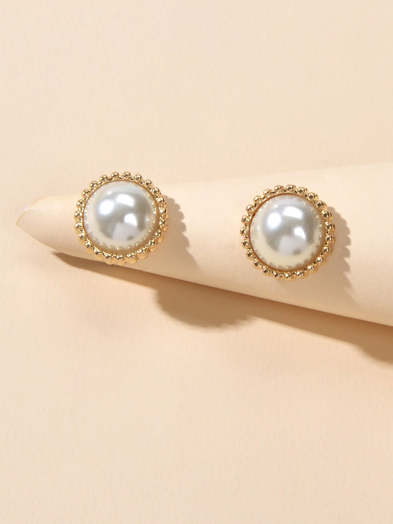 Women Dainty Gifts Gold Silver Plated Pearl Round Stud Wedding Bridal Earrings Feelontop Jewellery