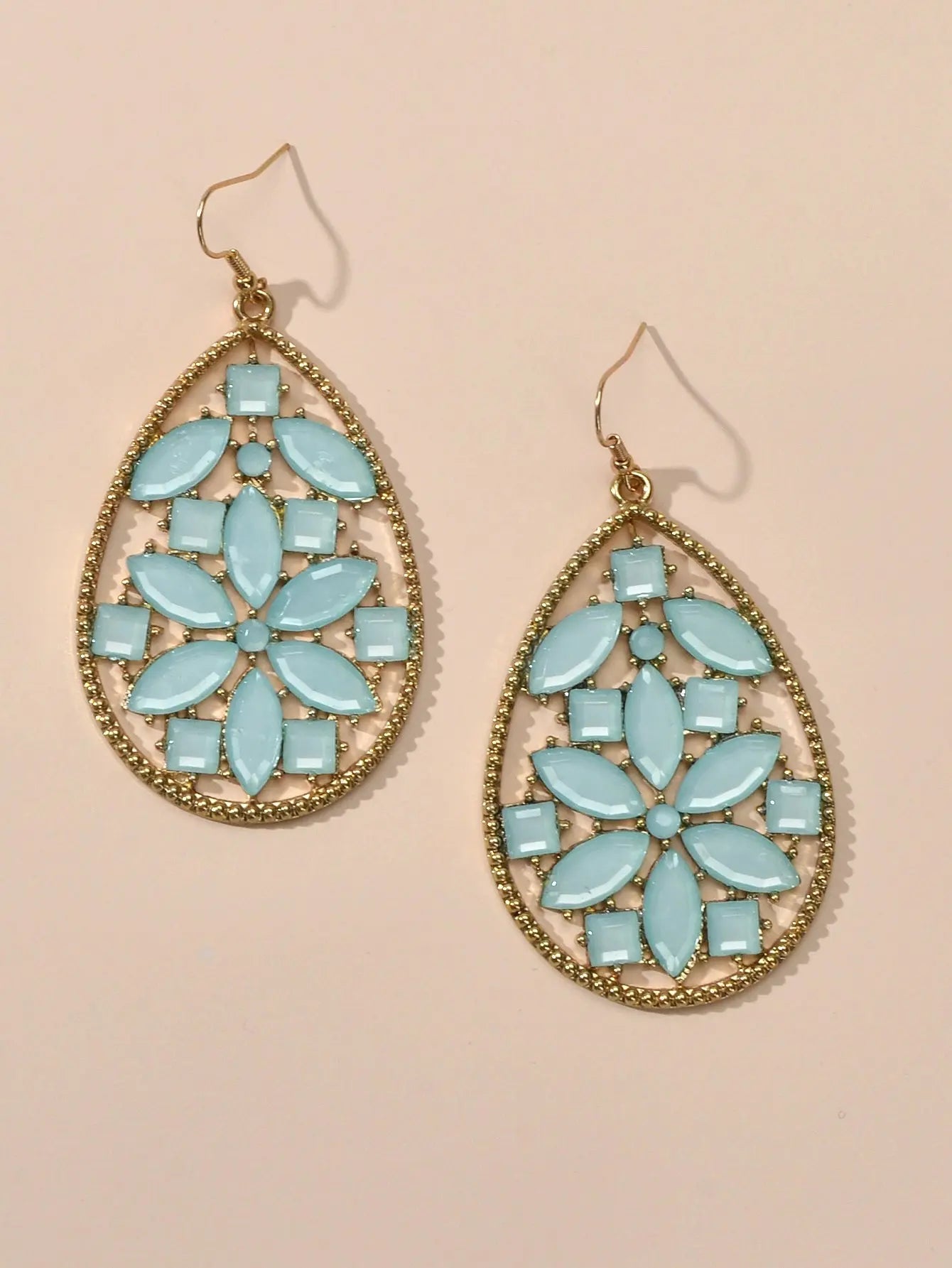 Ladies Jewellery Pink Green Acrylic Flower Water Drop Good Quality Earrings Gift Feelontop Jewellery