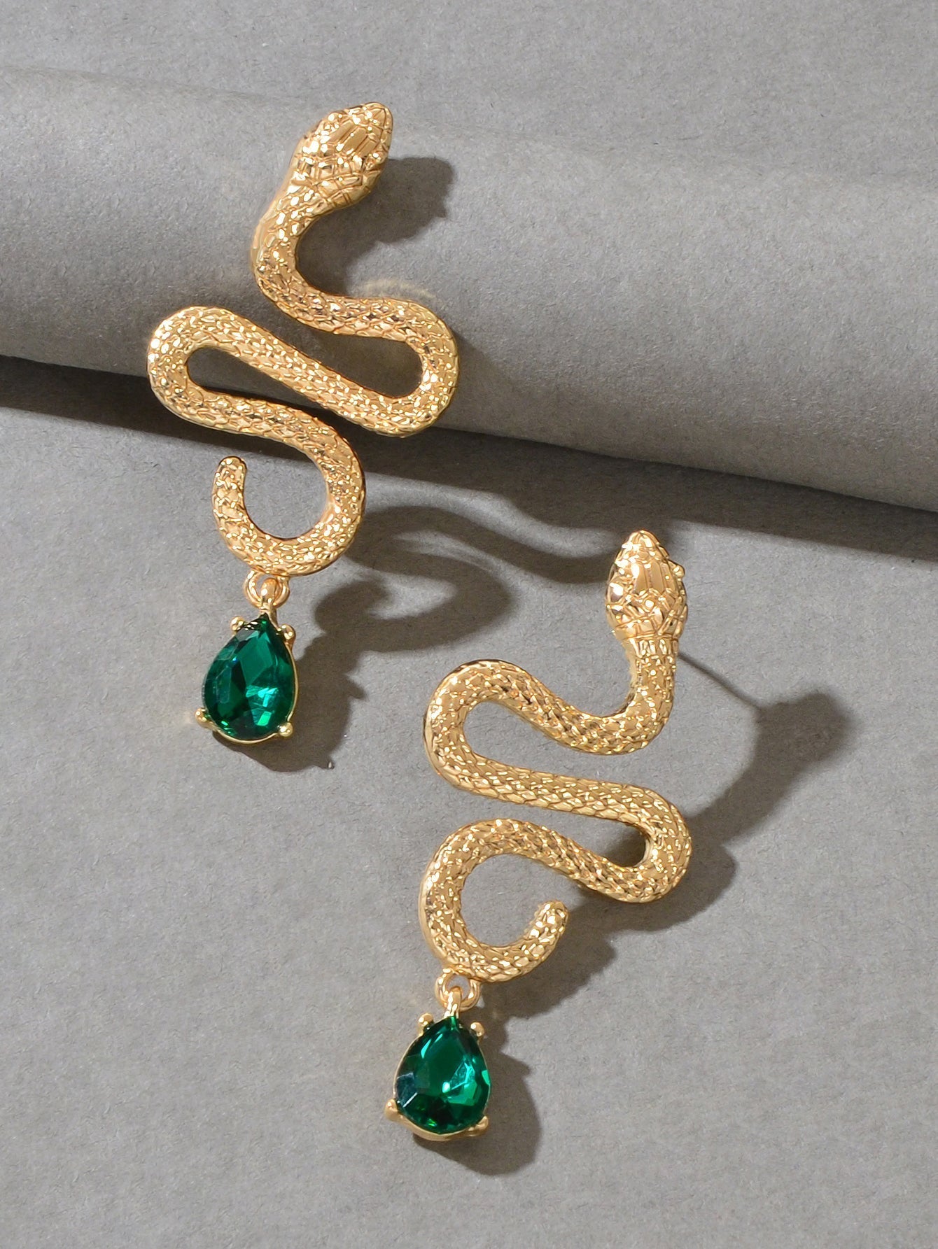 Snake Drop Earrings Dangle Big Green Rhinestone Emerald Charm Stud Punk Jewelry Feelontop Jewellery