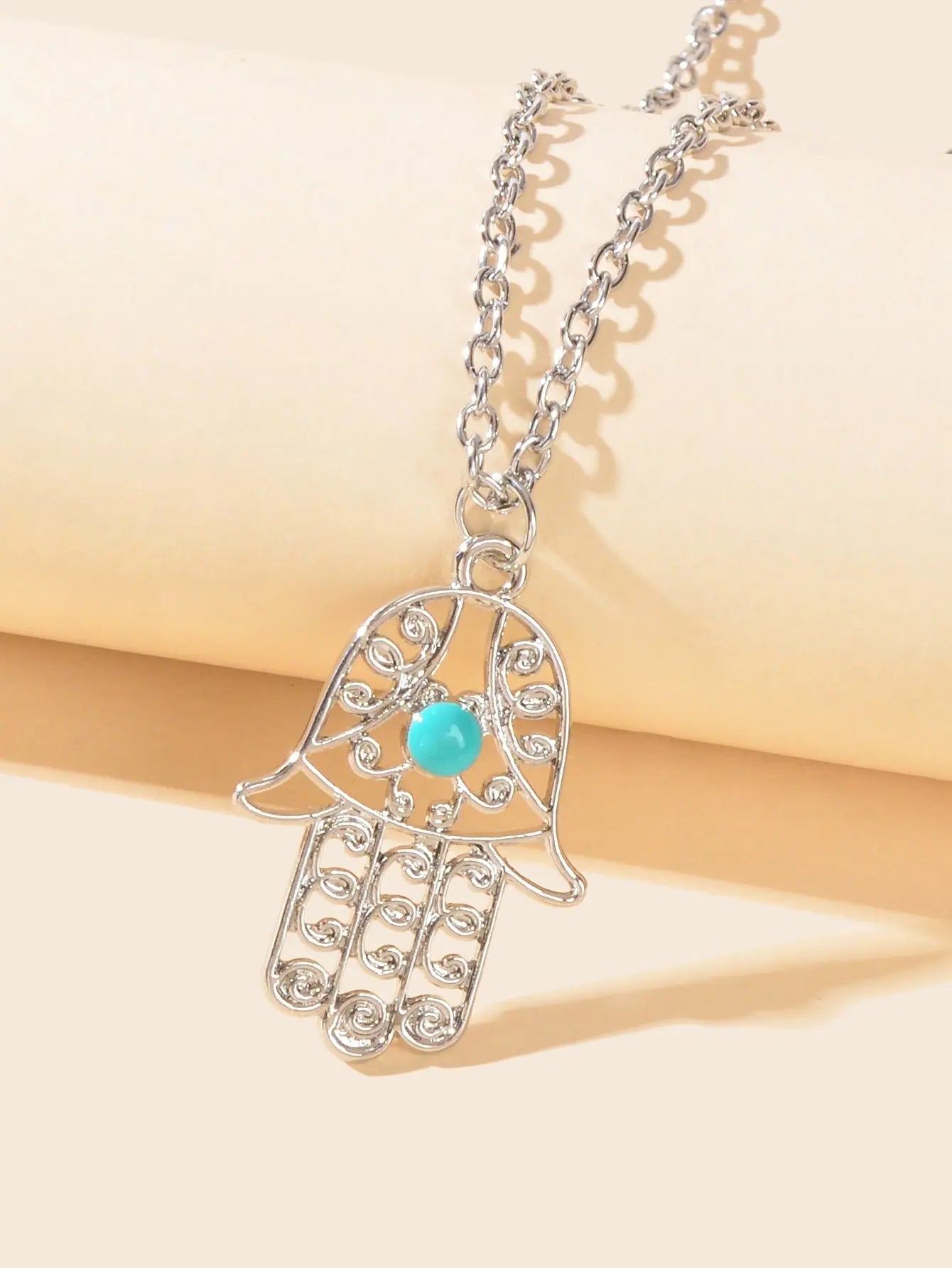 Dainty Gold Silver Chain Hollow Hamsa Hand Boho Charm Necklace Protection Lucky Feelontop Jewellery