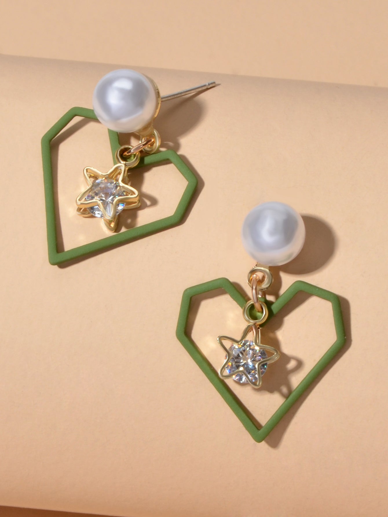Love Gift for Women Girls Rhinestone Pearl Decor Gold Star Heart Dangle Earrings Feelontop Jewellery