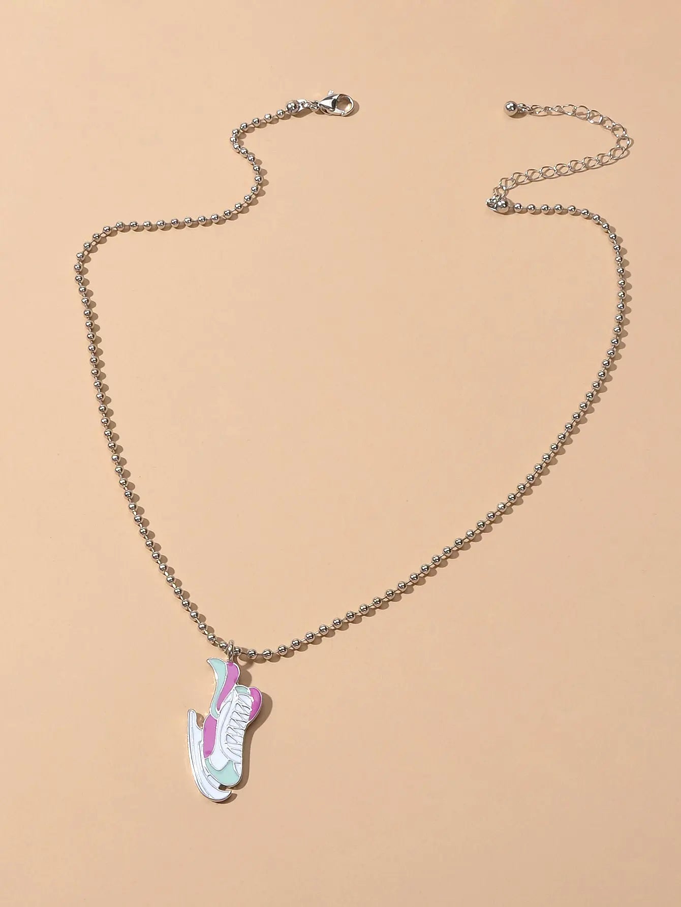 Silver Popcorn chain Colorful Enamel Skates Charm Necklace Feelontop Jewellery