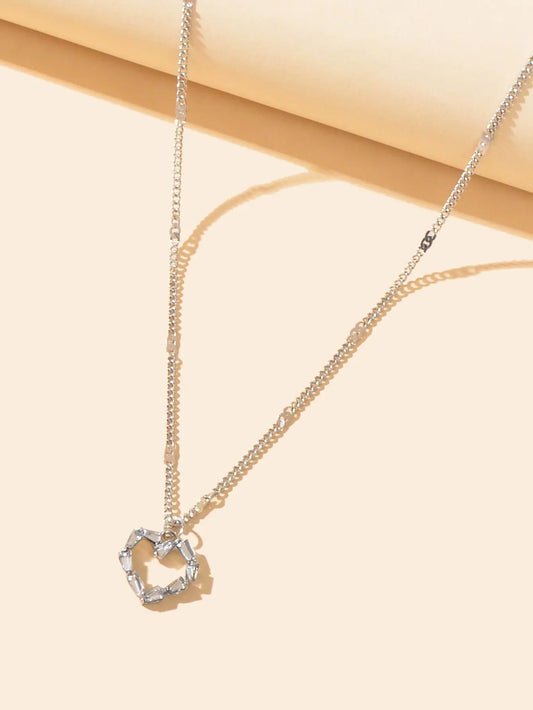 Women Dainty Gifts Silver Chain Rhinestone Heart Charm Necklace Delicate Jewelry Feelontop Jewellery