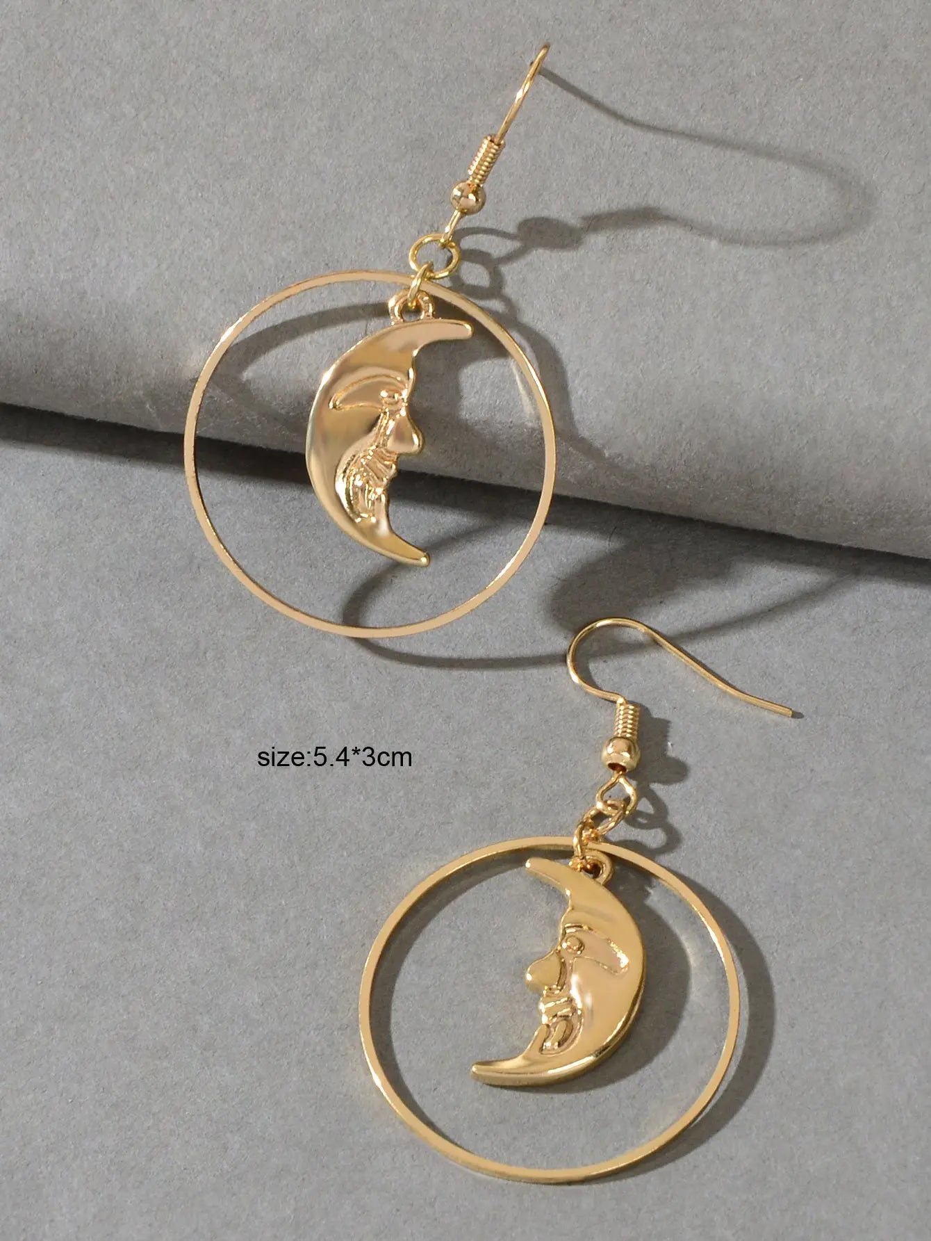 Gold Circle Moon Charm Dangle Earrings Minimalist Party Accessories Jewellery Feelontop Jewellery