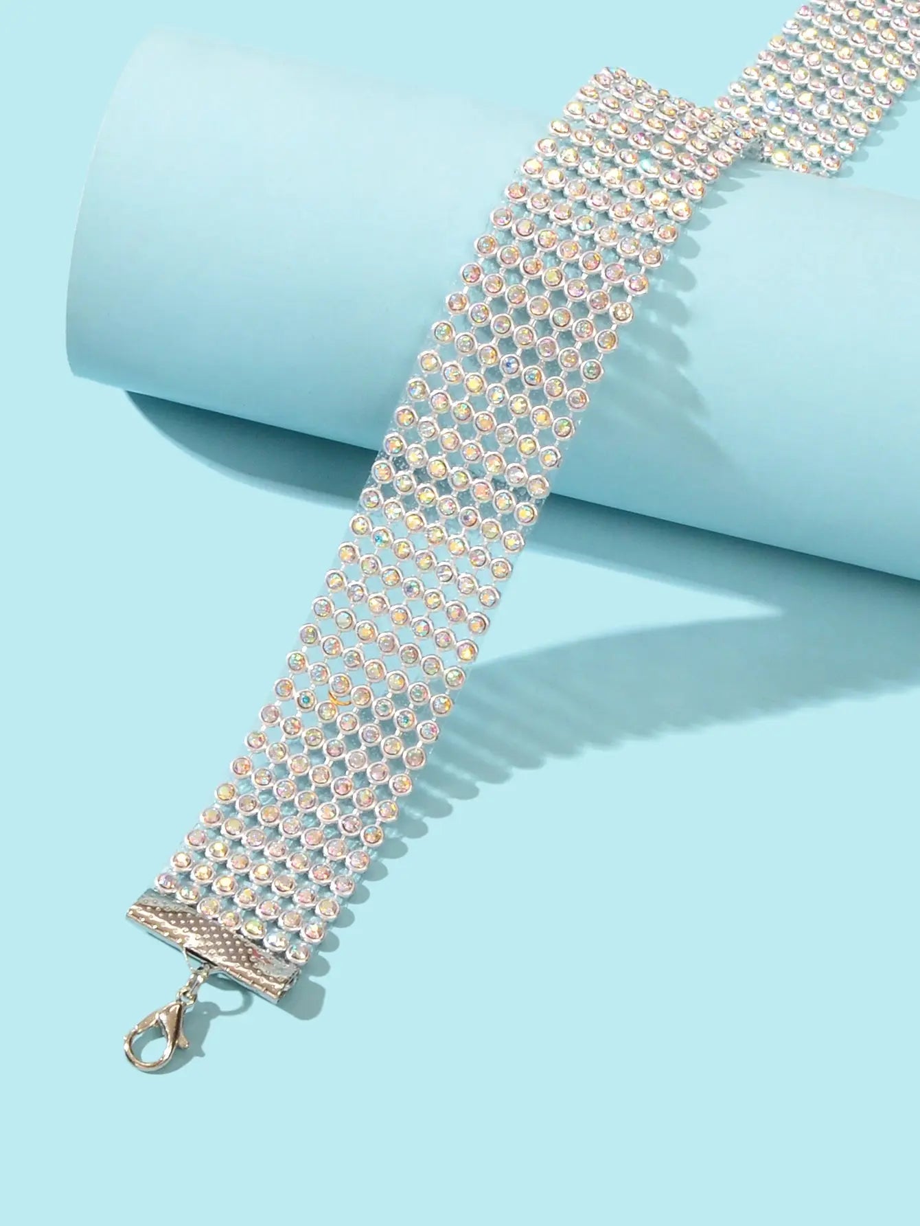 Sparkly Silver Wide Rhinestone Choker Necklace Festival Collar Neck Jewellery Feelontop Jewellery