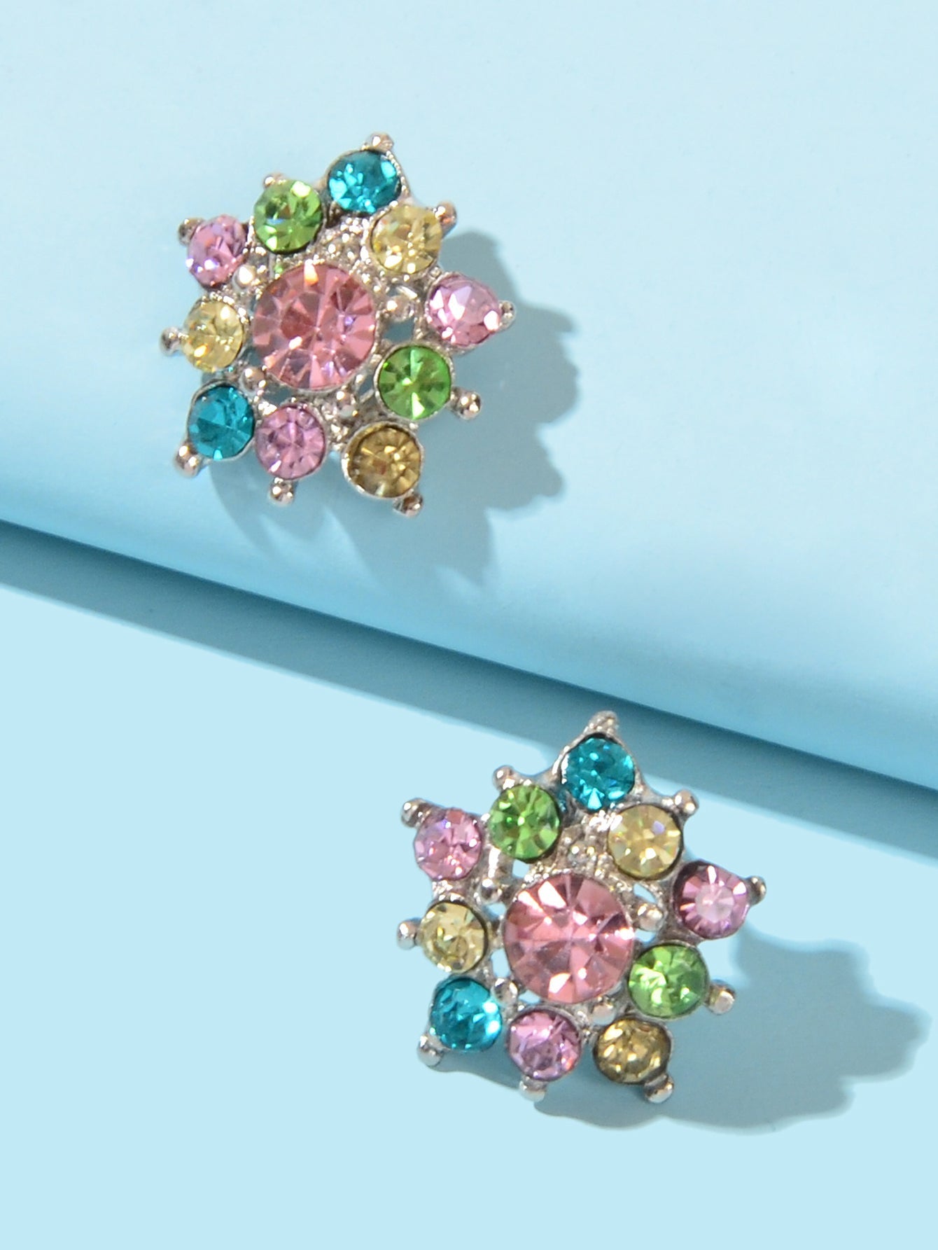 Sparkly Colourful Rhinestone Lightweight Star Ear Studs Bridal Wedding Earrings Feelontop Jewellery