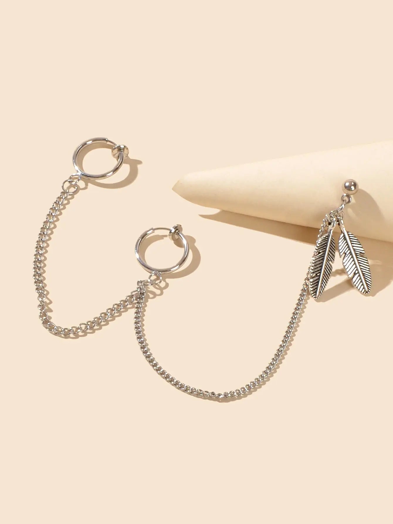 Cartilage Jewellery 1pc Tribal Antique Feather Long Chain Ear Cuff Stud Earrings Feelontop Jewellery