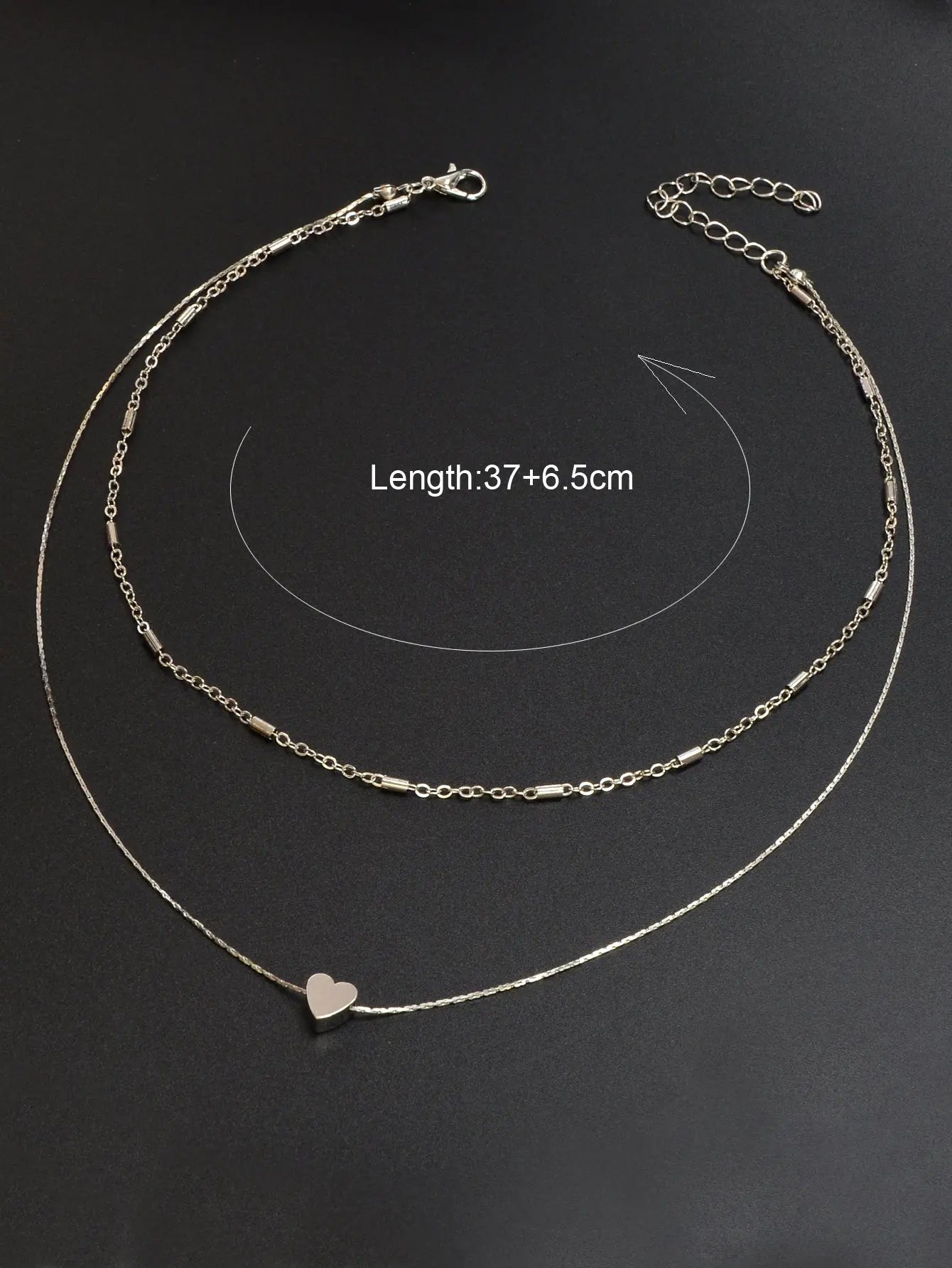 Minimalist Chic Double layer Silver Chain Heart Pendant Clavicle Party Necklace Feelontop Jewellery