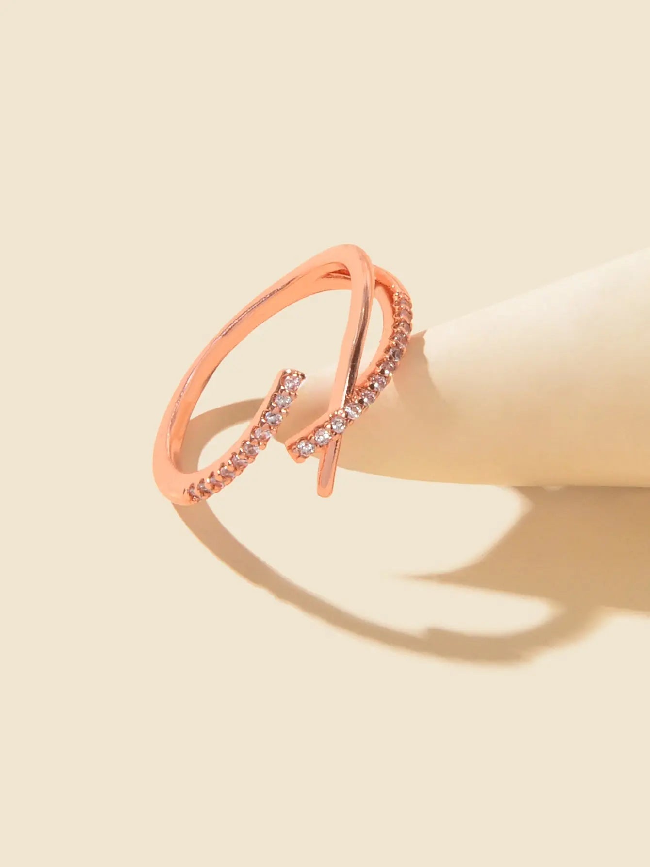 Sparkling Rhinestone Rosegold Cross Band Ring for Women Engagement Wedding Gift Feelontop Jewellery