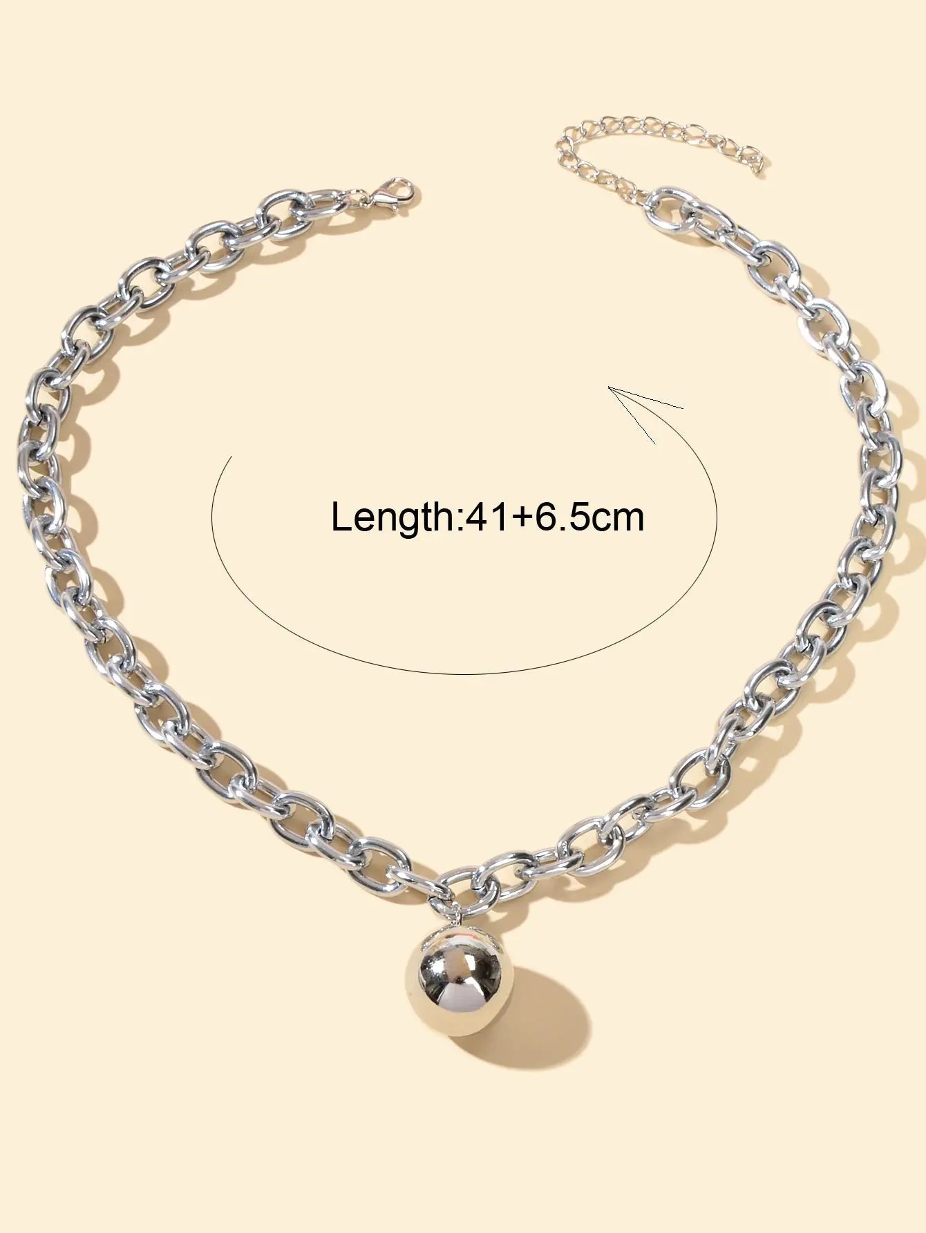 Hip Hop Punk Thick Silver Chain Ball Pendant Statement Necklace Ladies Jewellery Feelontop Jewellery