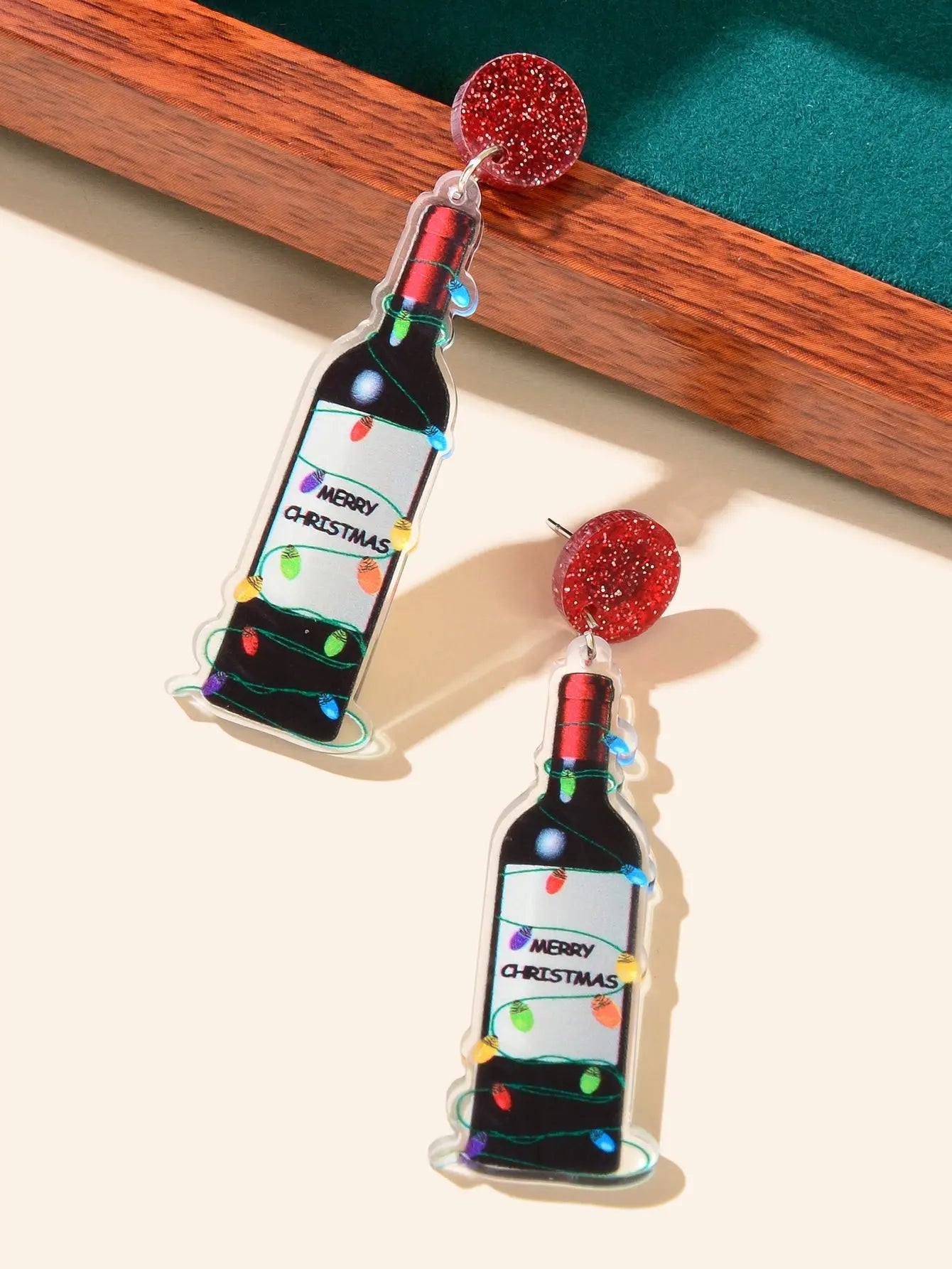 Merry Christmas Festival Jewelry Acrylic Light String Twine Wine Bottle Earrings Feelontop Jewellery
