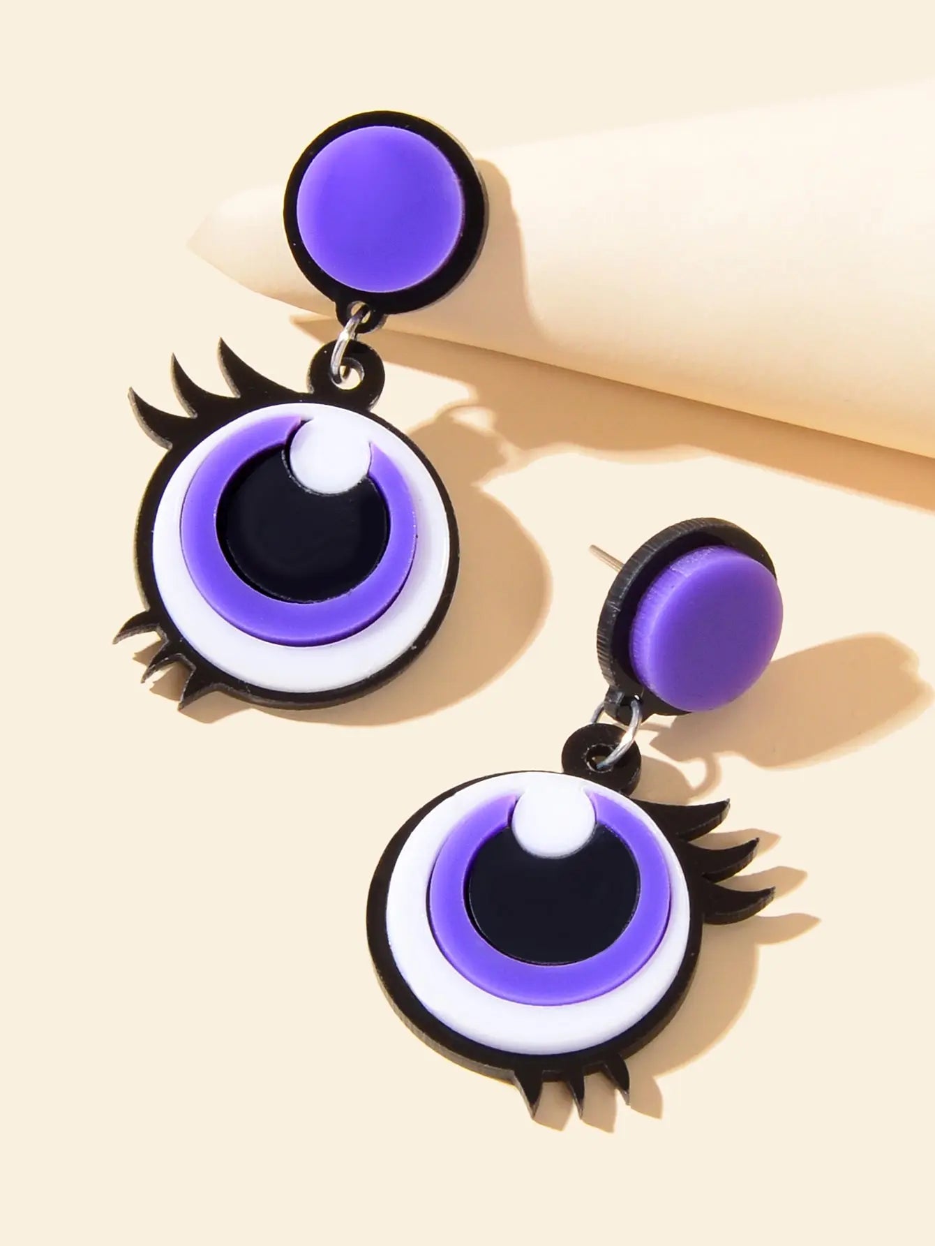 Cute Purple Eye Earrings Acrylic Cartoon Novelty Trendy Lightweight Drop Stud Feelontop Jewellery