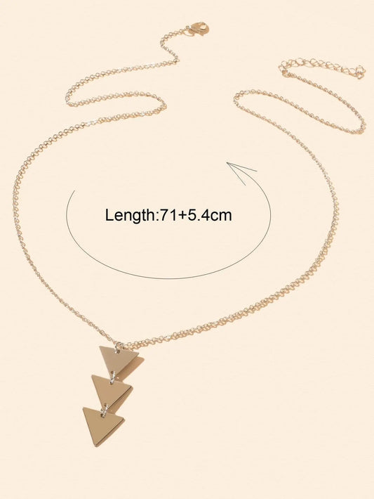 Modern Long Chain Necklace with Three Triangle Pendants Feelontop Jewellery