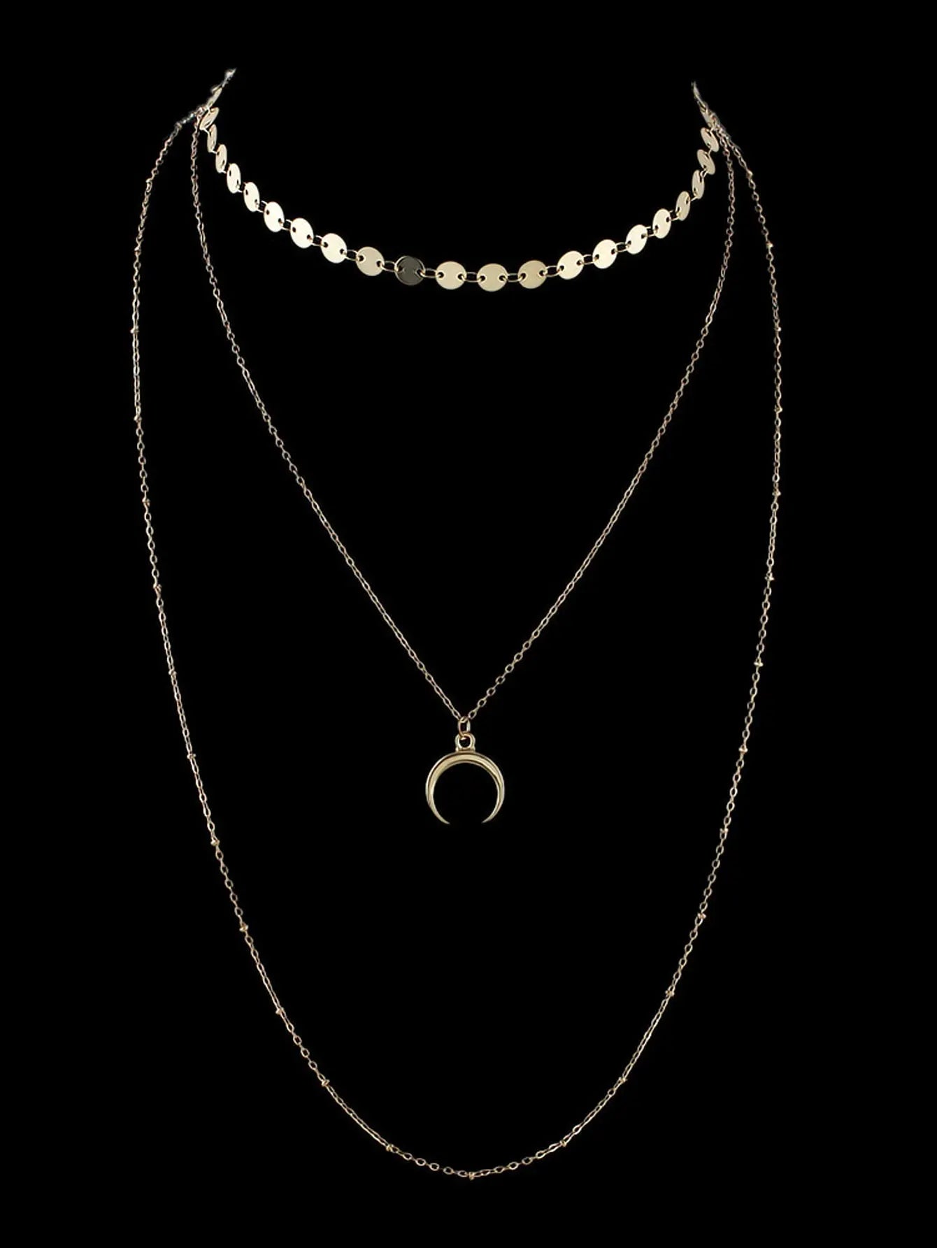 Boho Chic Multi-layer Gold Silver Chain Horns Charm Necklace Trendy Accessories Feelontop Jewellery