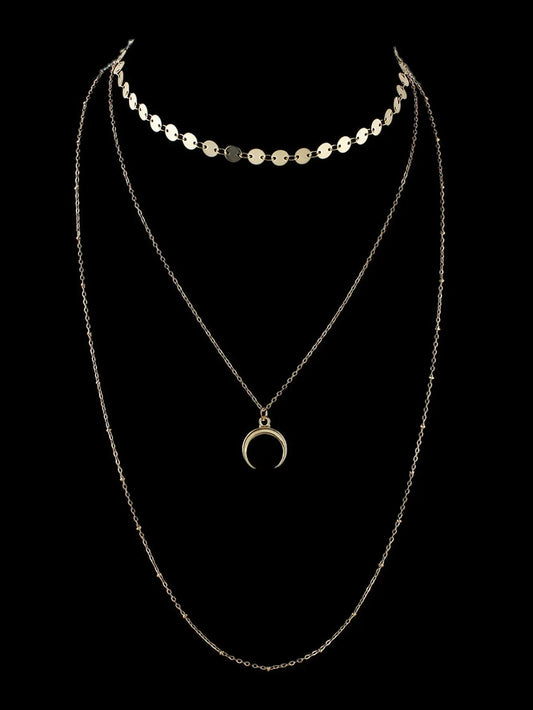 Boho Chic Multi-layer Gold Silver Chain Horns Charm Necklace Trendy Accessories Feelontop Jewellery