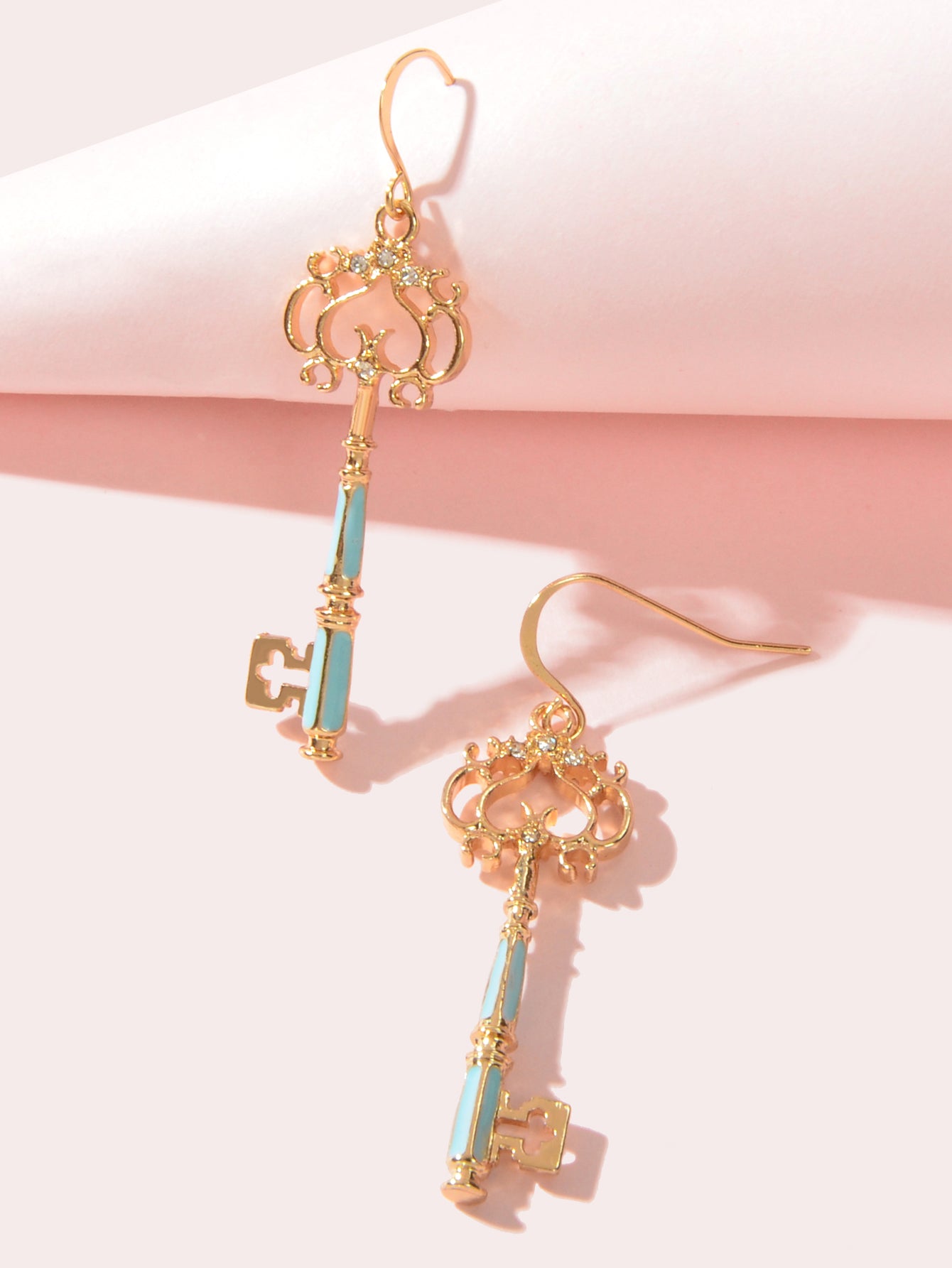 Personality Gold Colour Blue Enamel Dangling Drop Magic Key Earrings Party Gift Feelontop Jewellery