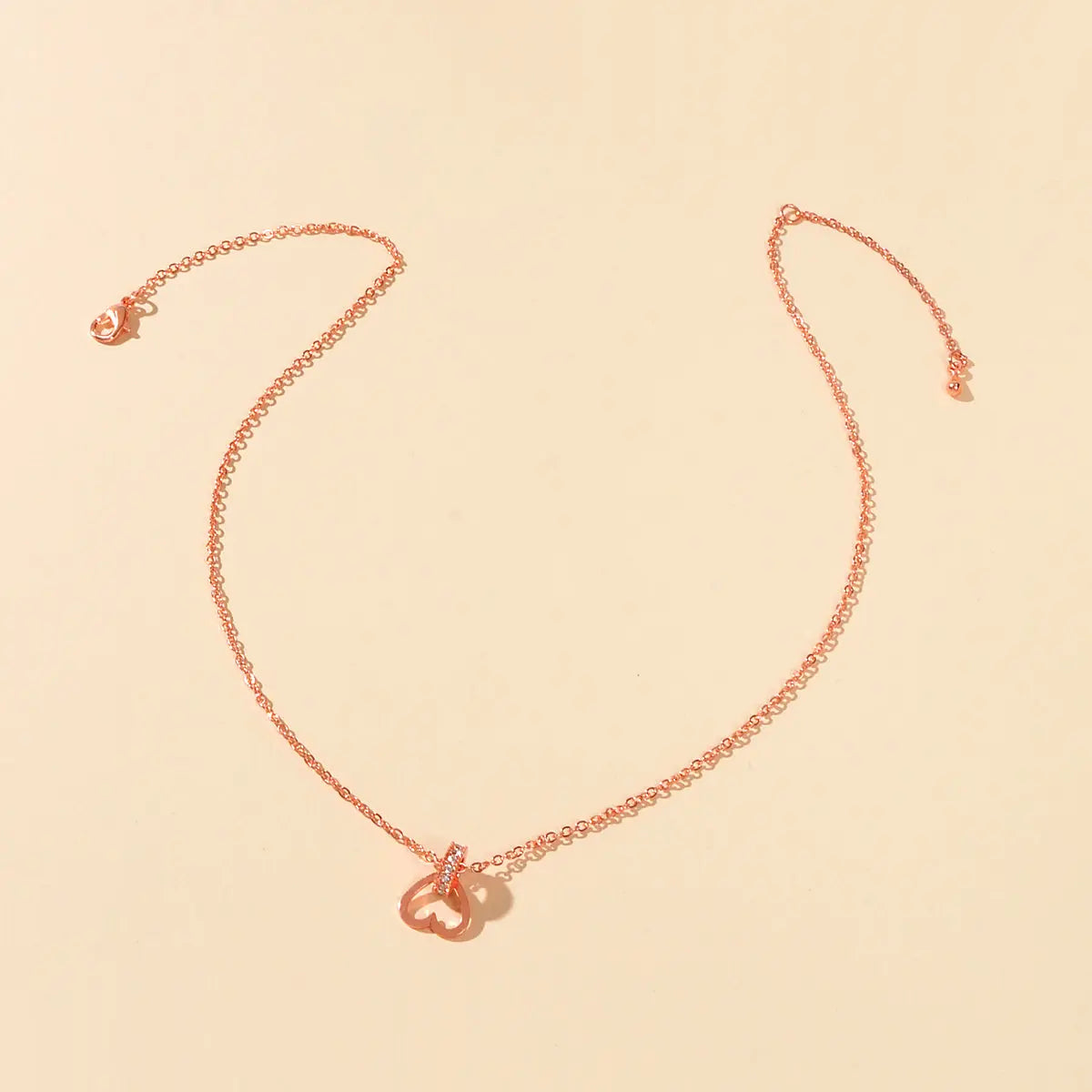 Wedding Engagement Jewelry Rose Gold Chain Rhinestone Circle Heart Charm Necklace Feelontop Jewellery