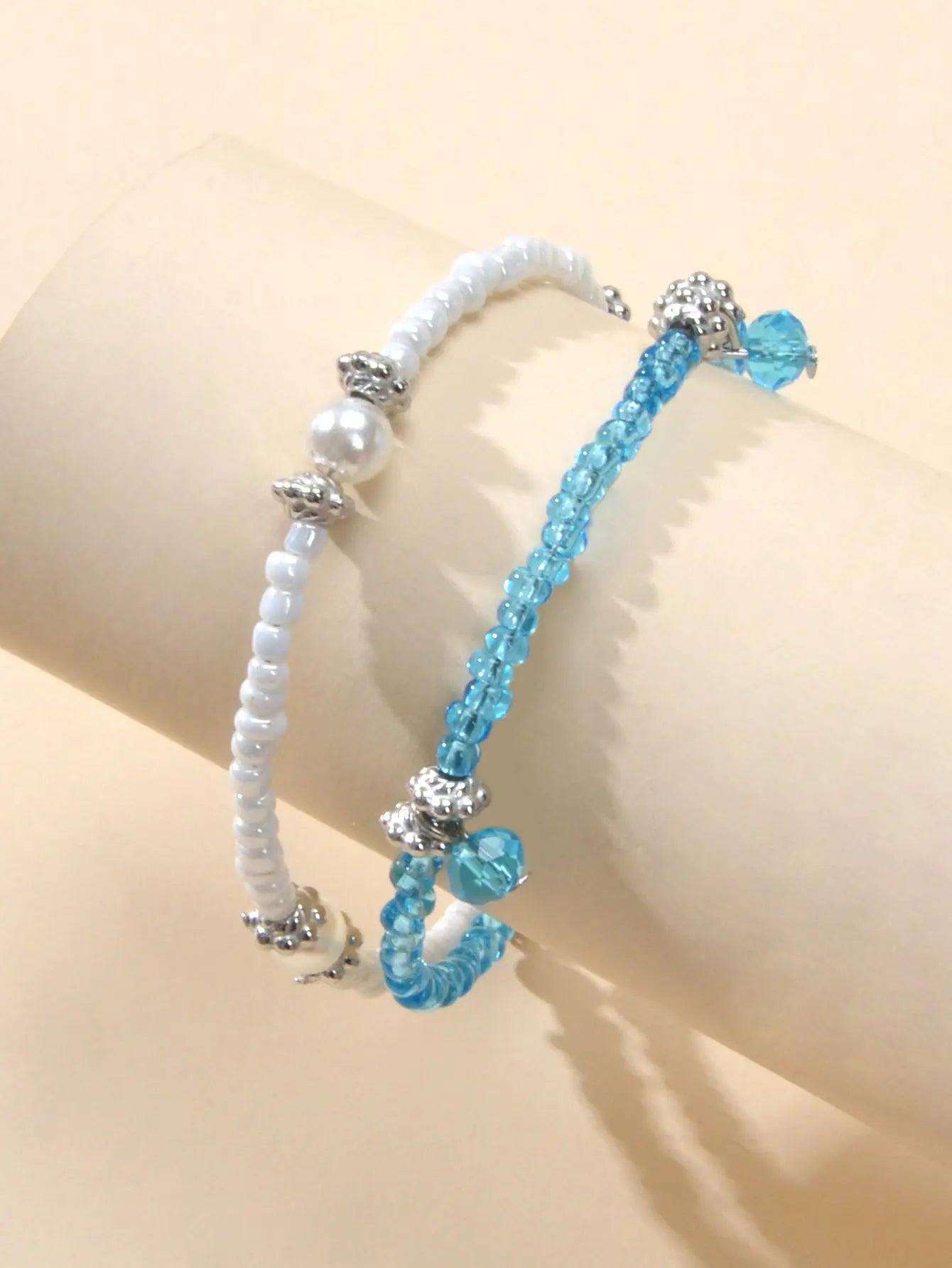 Fashion Jewellery Handmade Double layer Blue White Seed Beads Strand Bracelet Feelontop Jewellery